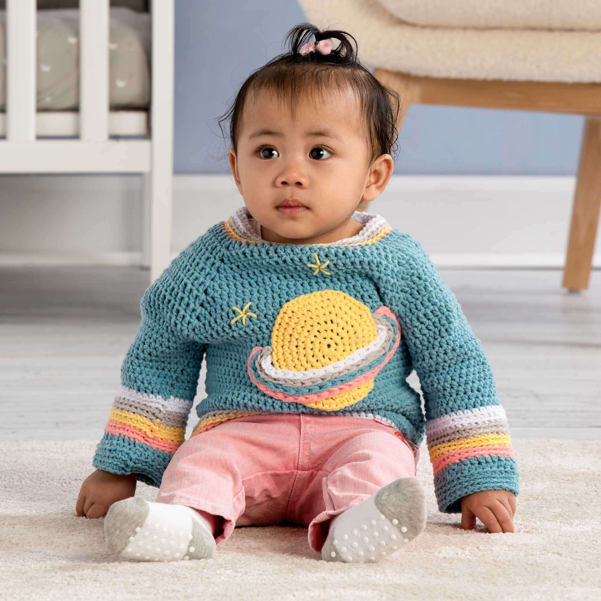 Free Bernat Crochet Saturn Baby Pullover Pattern