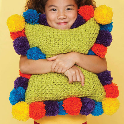 Bernat Pompom Edged Pillow Knit Crochet Pillow made in Bernat Super Value yarn