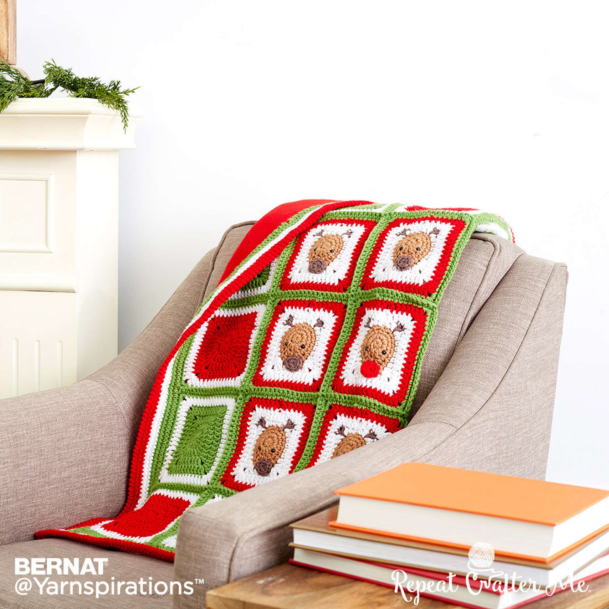 Free Bernat Crochet Christmas Reindeer Blanket Pattern