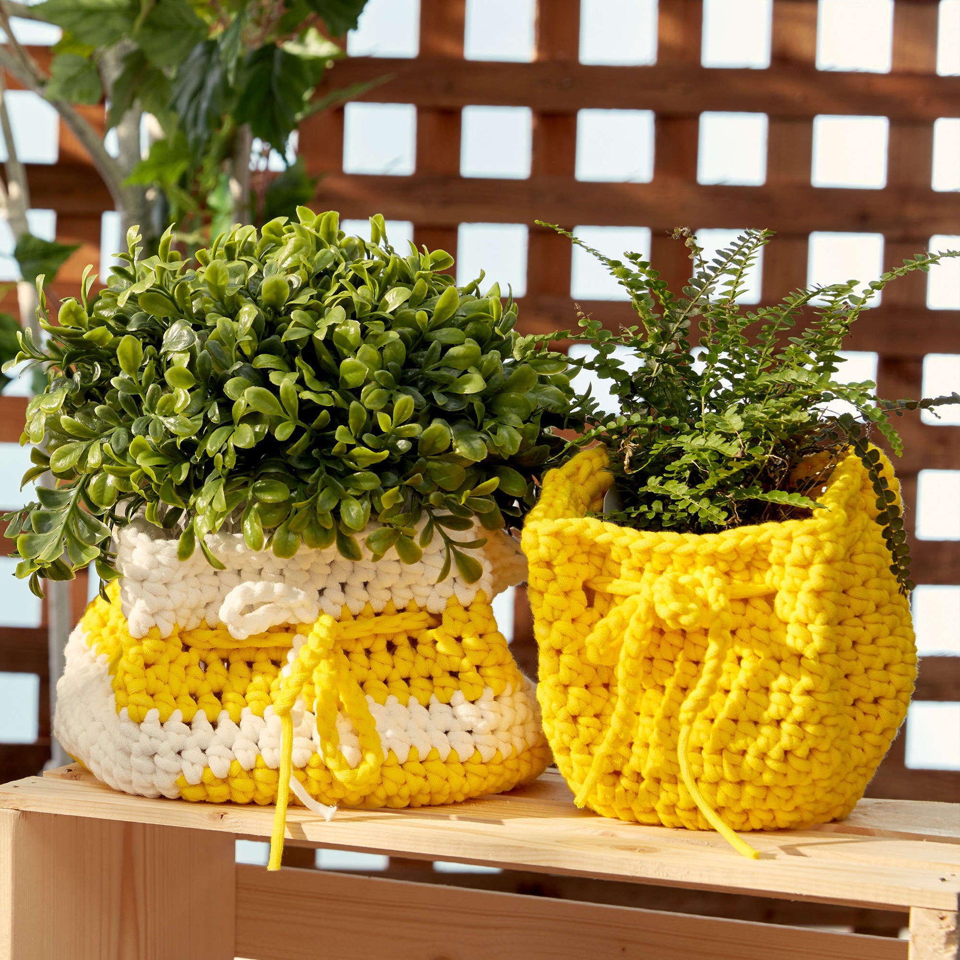 Free Bernat Slouchy Crochet Plant Pot Cozy Pattern