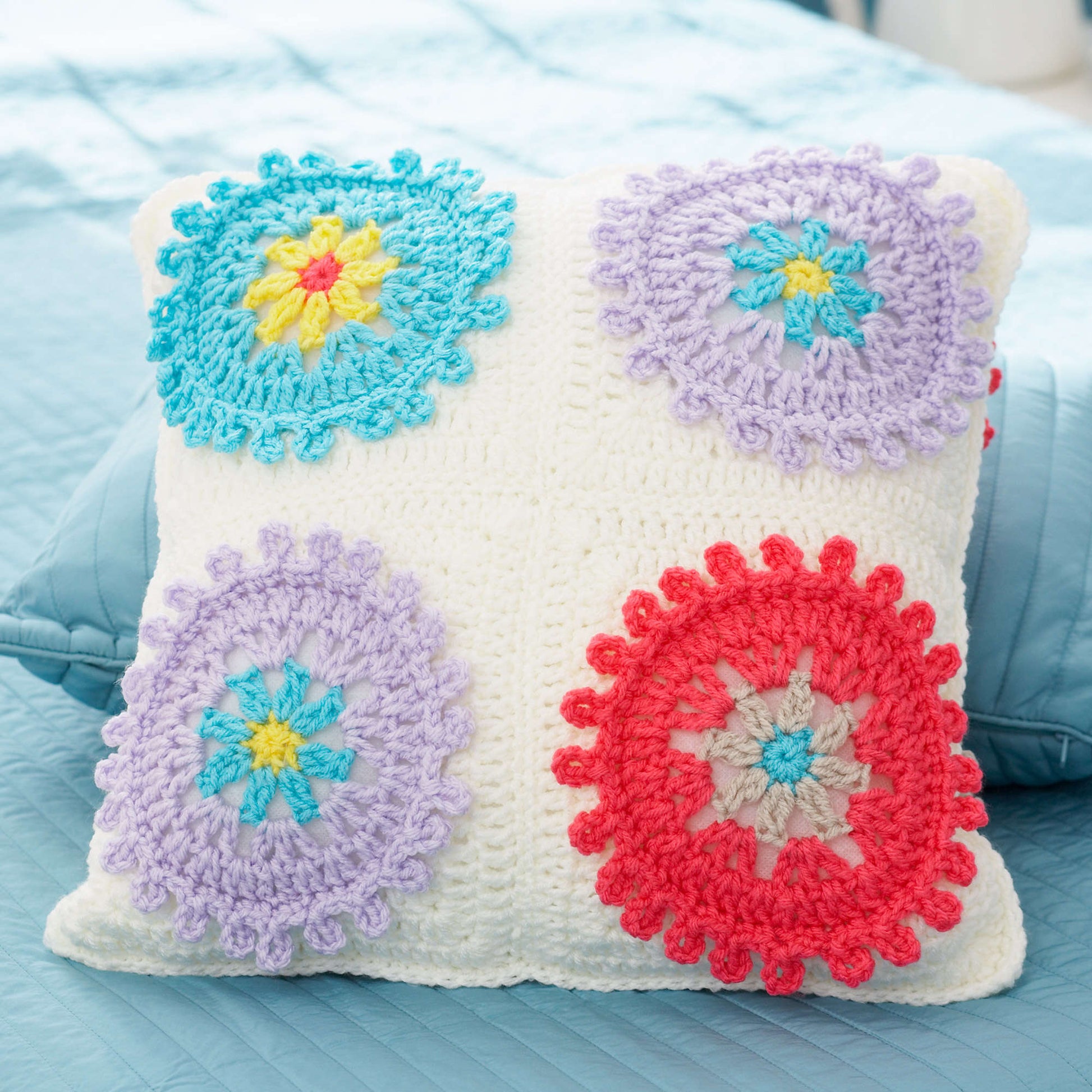 Free Bernat Colorful Cogs Afghan & Pillow Set Crochet Pattern