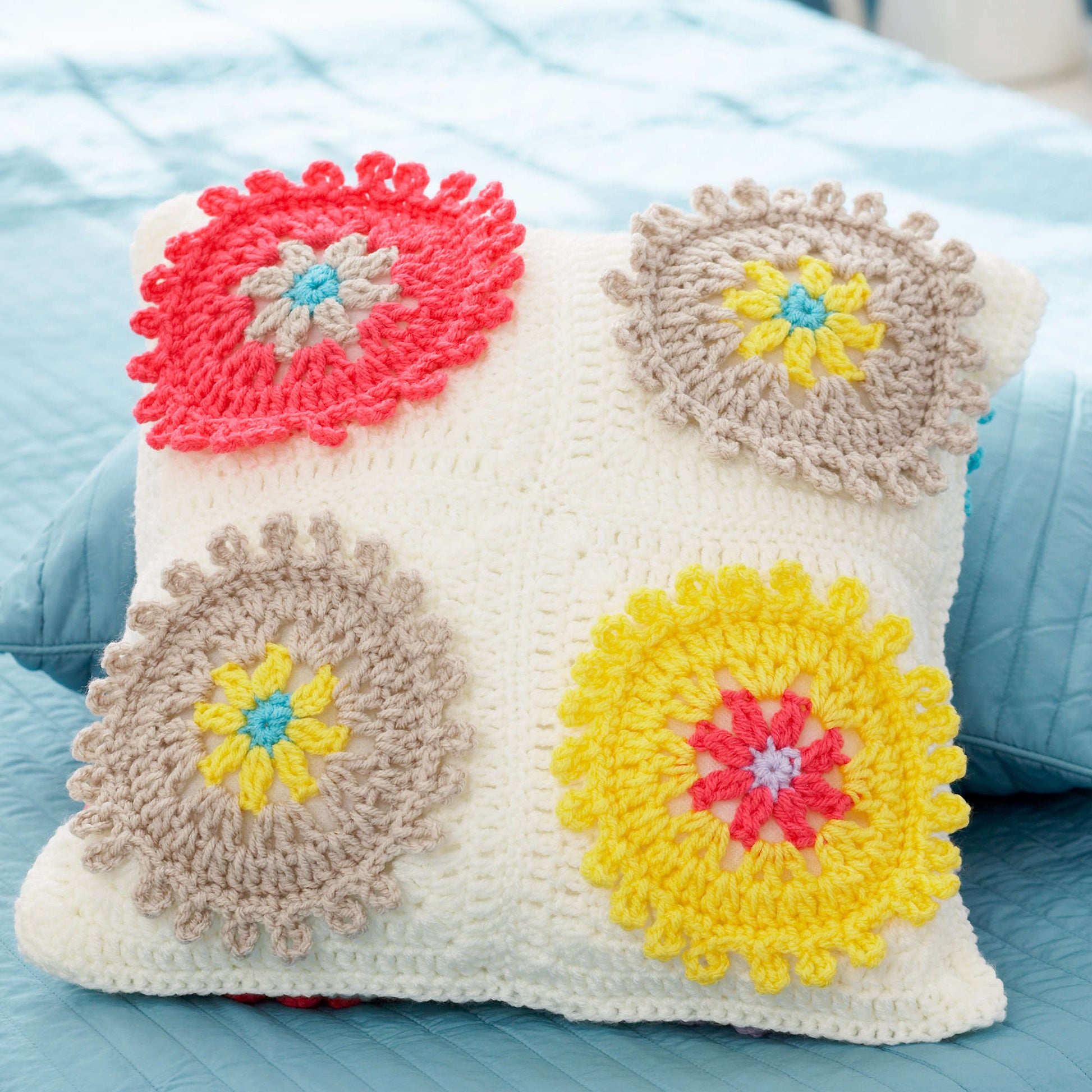 Free Bernat Colorful Cogs Afghan & Pillow Set Crochet Pattern