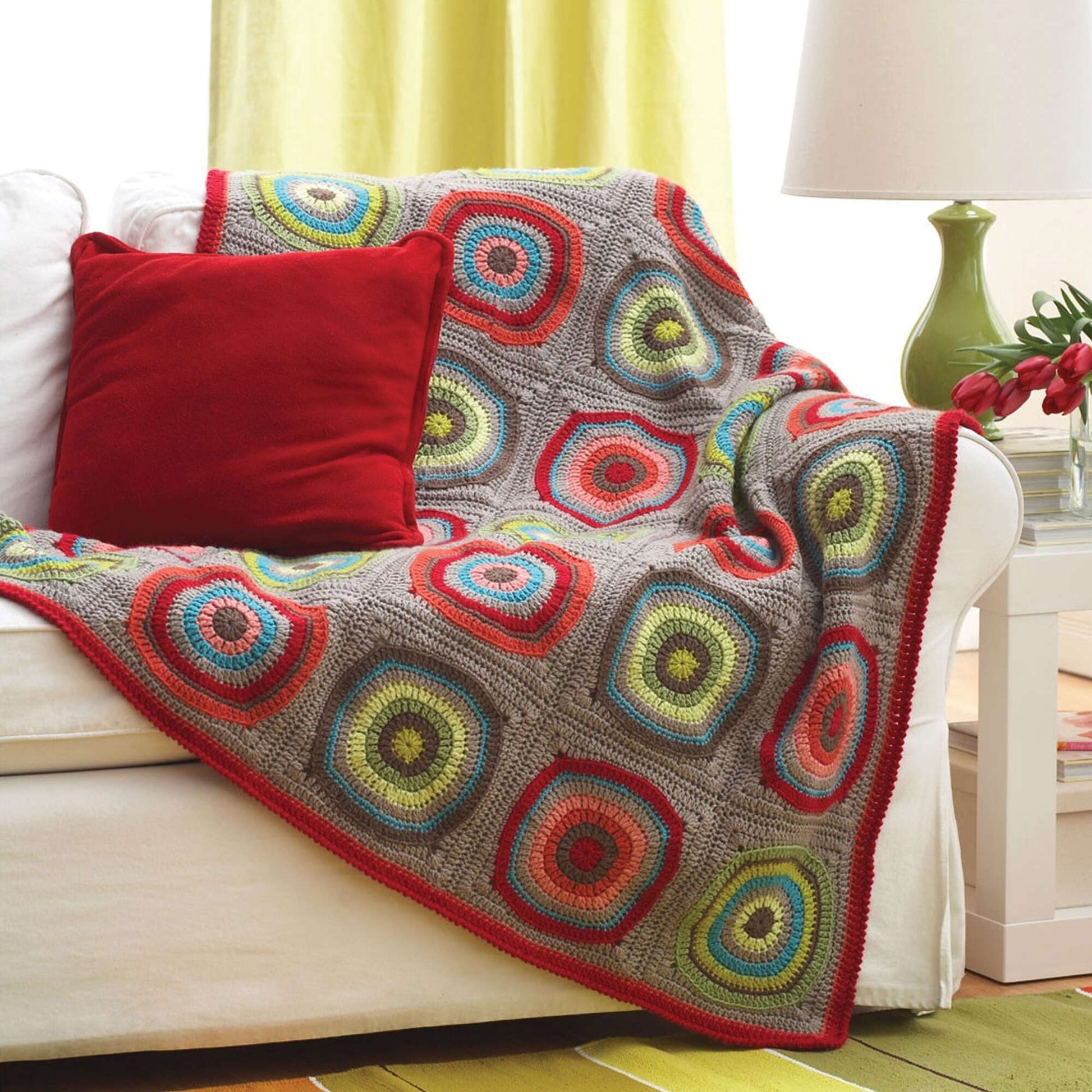 Free Bernat Circles In Squares Crochet Blanket Pattern