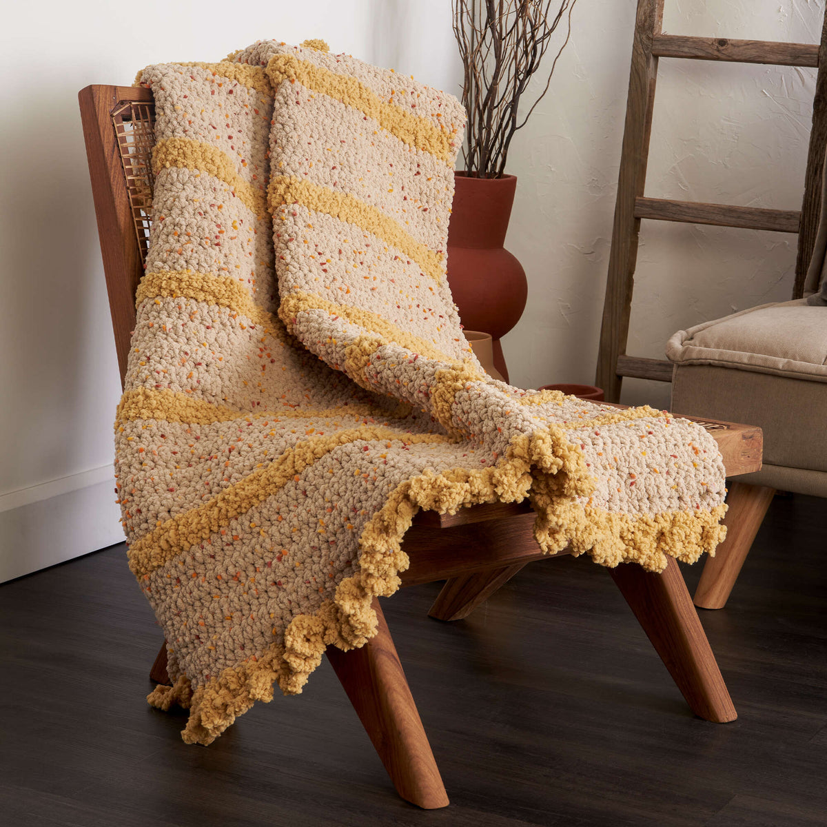 Crochet Blanket made in Bernat Confetti, Sheepy yarn