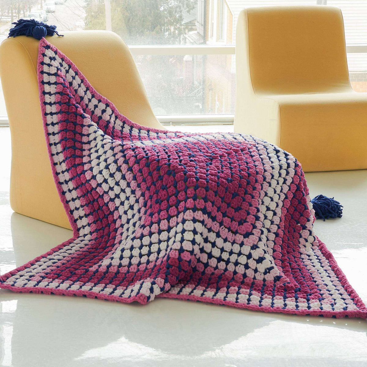 Crochet Blanket made in Bernat Blanket Perfect Phasing yarn