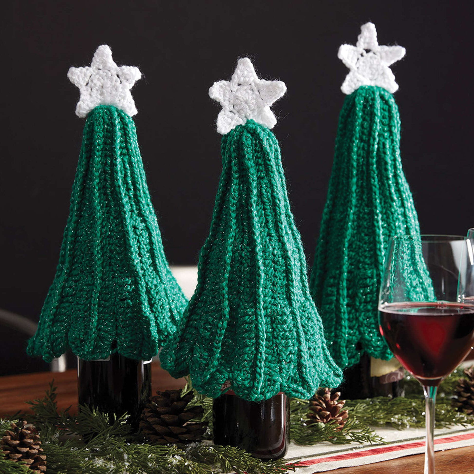 Free Bernat Crochet Christmas Tree Bottle Topper Pattern