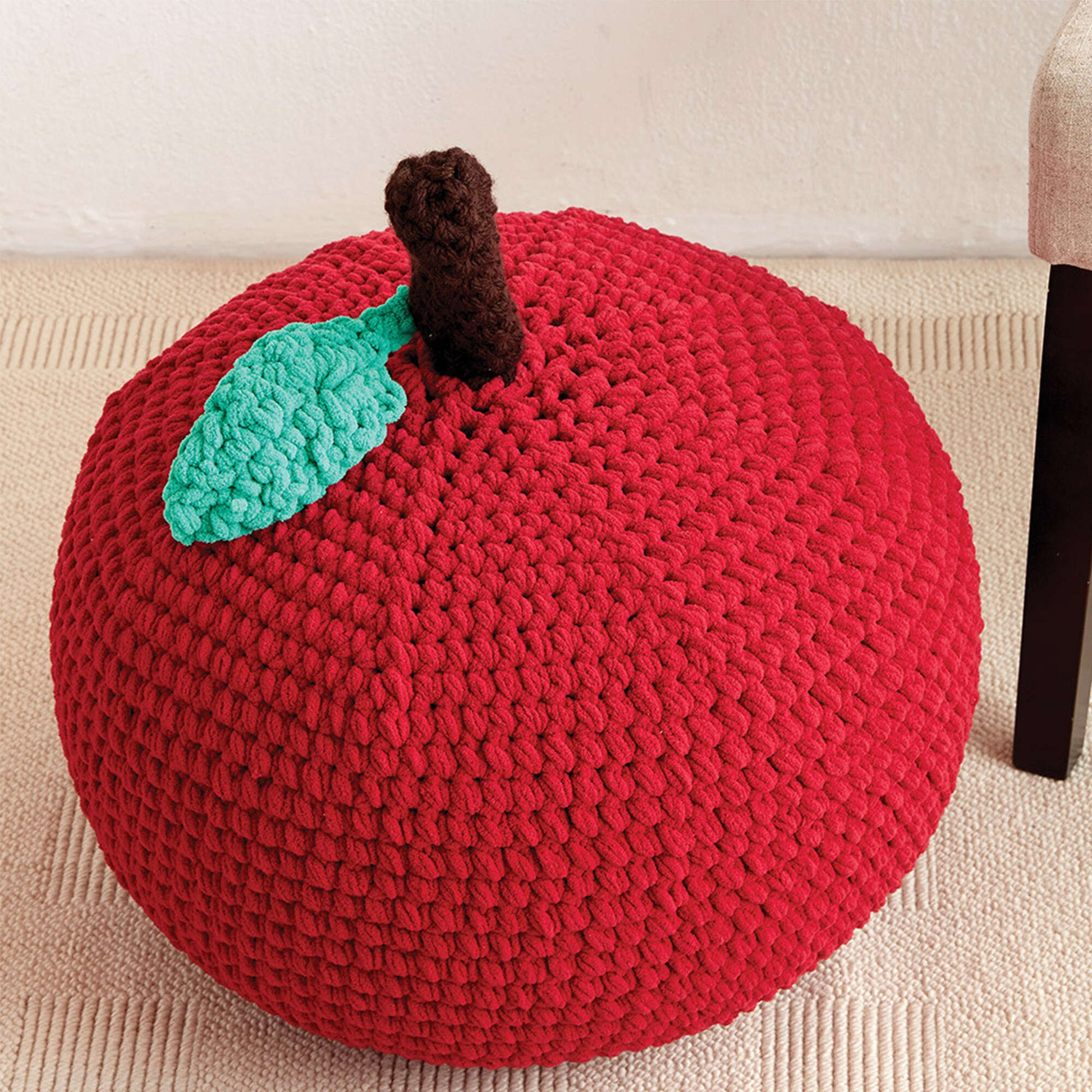 Free Bernat Crochet Apple A Day Pouf Pattern