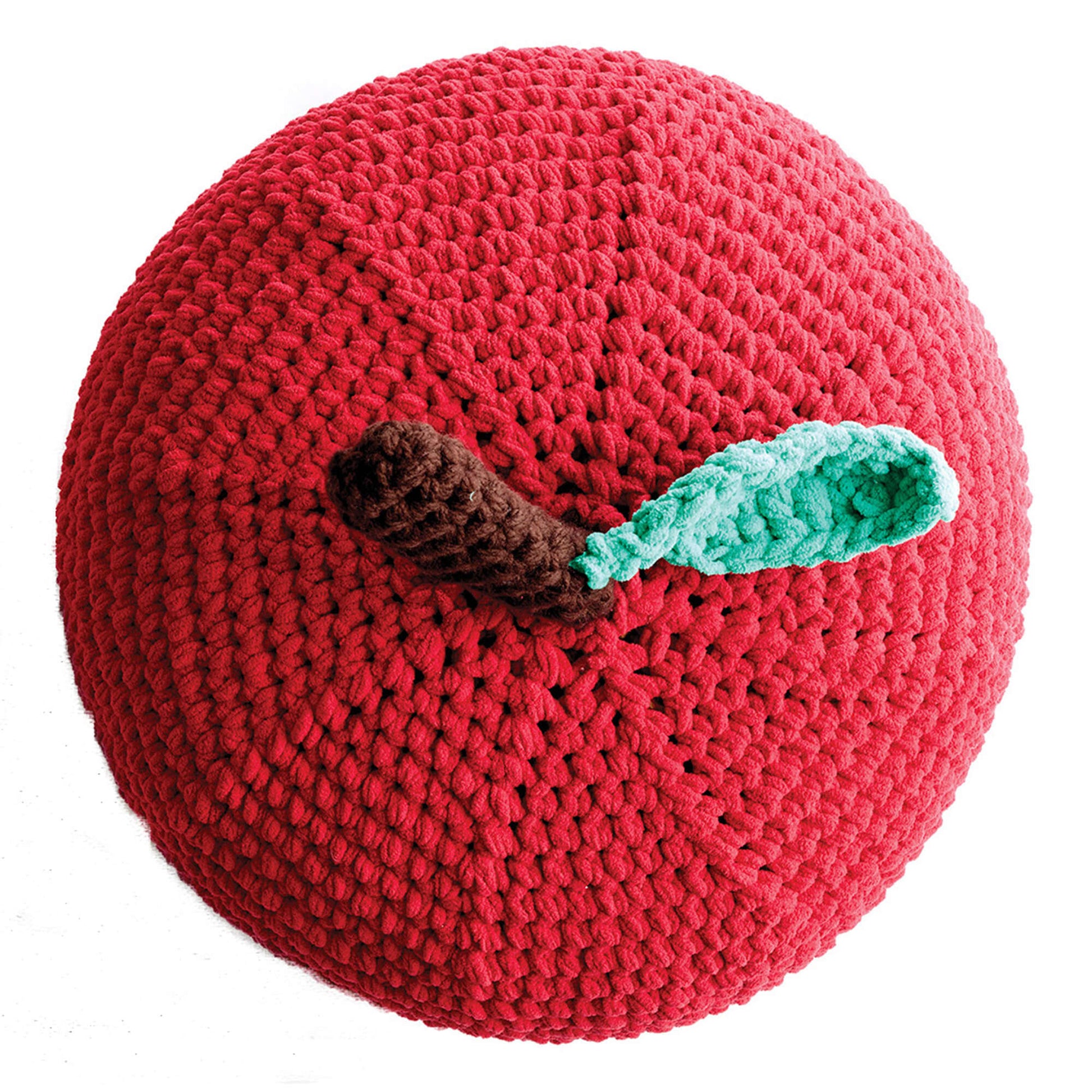 Free Bernat Crochet Apple A Day Pouf Pattern