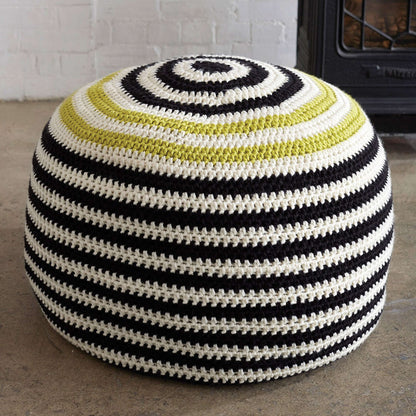 Bernat Graphic Stripes Pouf Crochet Crochet Pillow made in Bernat Softee Chunky yarn