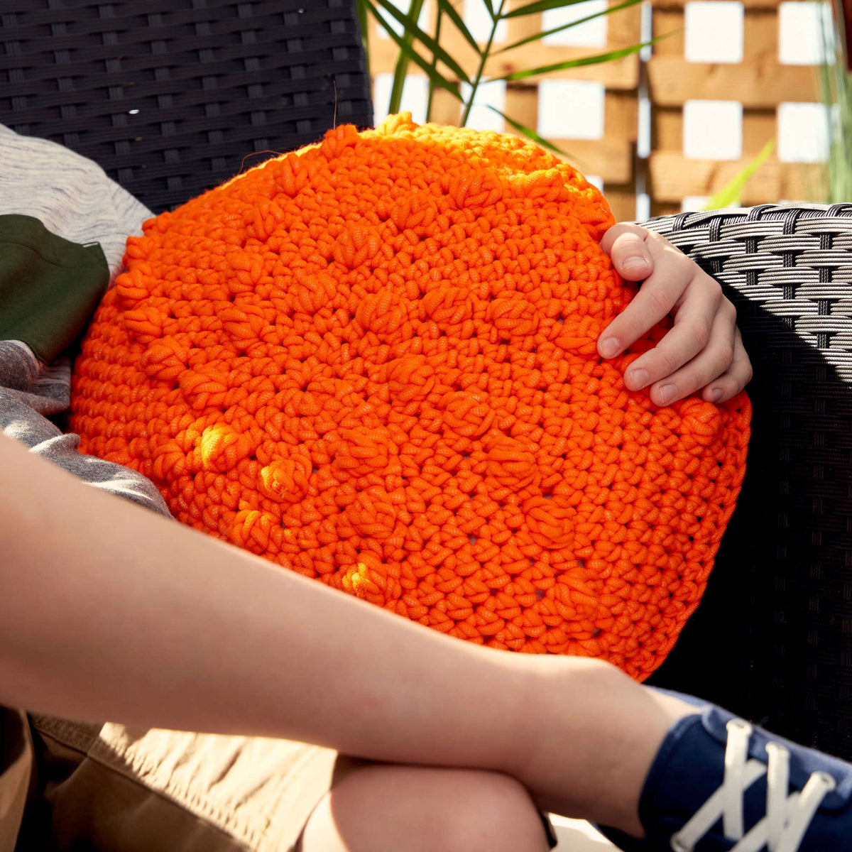 Crochet Pillow made in Bernat Maker Outdoor yarn