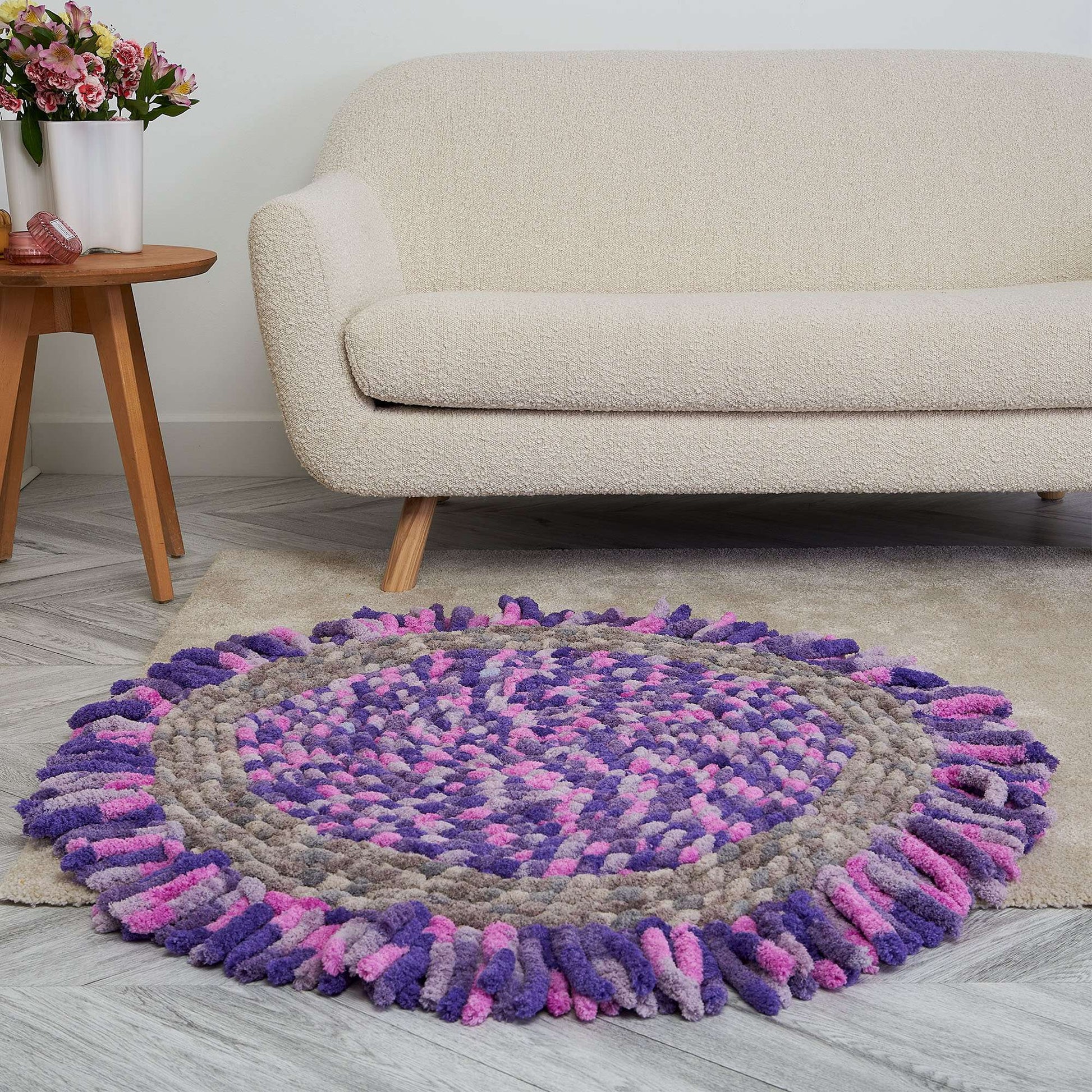 Free Bernat Round And Round Crochet Color Block Rug Pattern