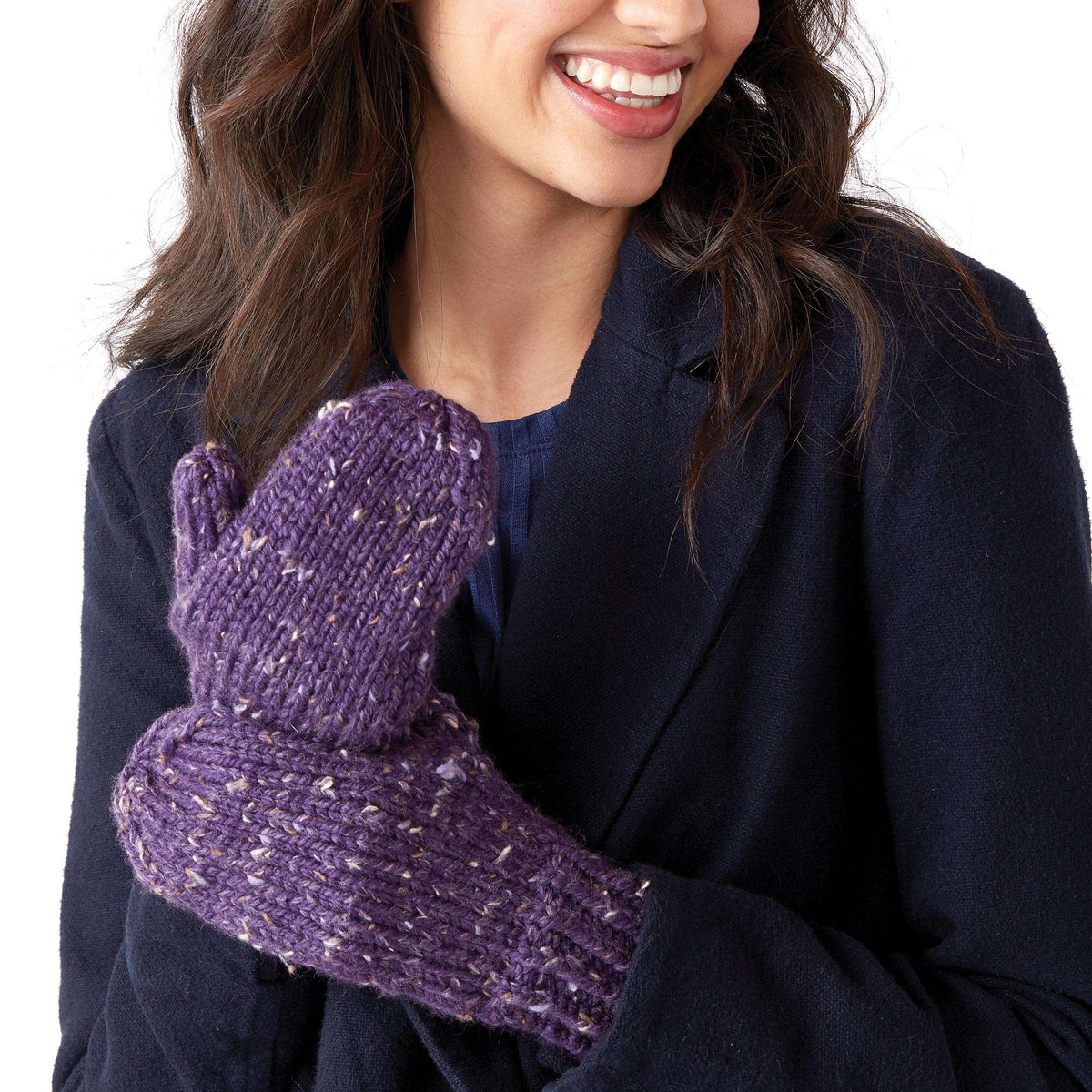 Knit Mitten made in Bernat Softee Chunky Tweeds yarn