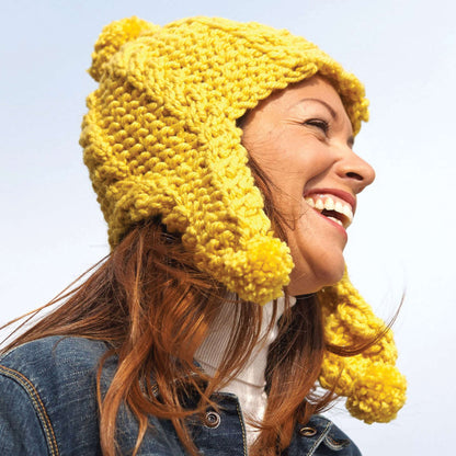 Bernat Golden Glow Earflap Hat Knit Knit Hat made in Bernat Softee Chunky yarn