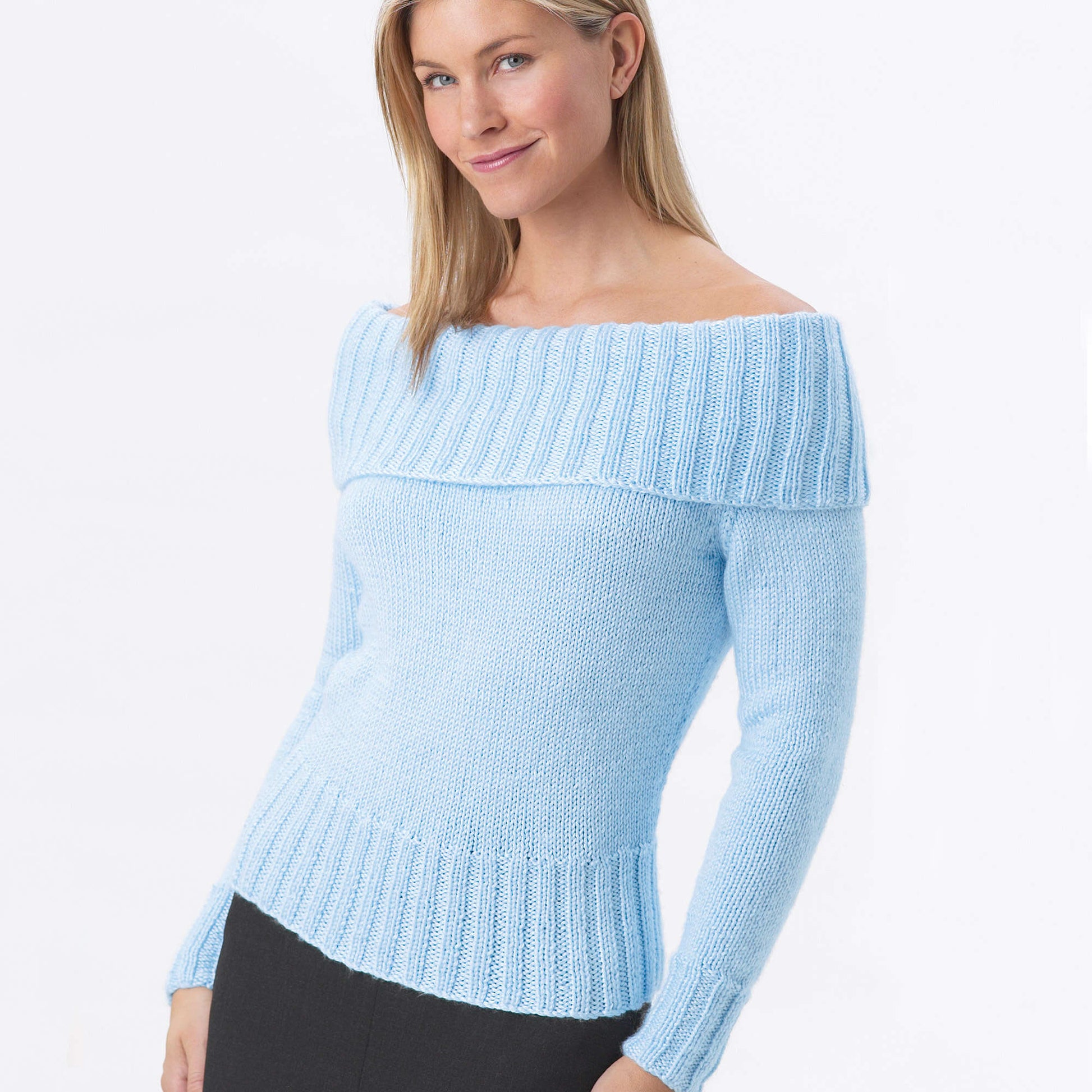 Free Bernat Off Shoulder Sweater Knit Pattern