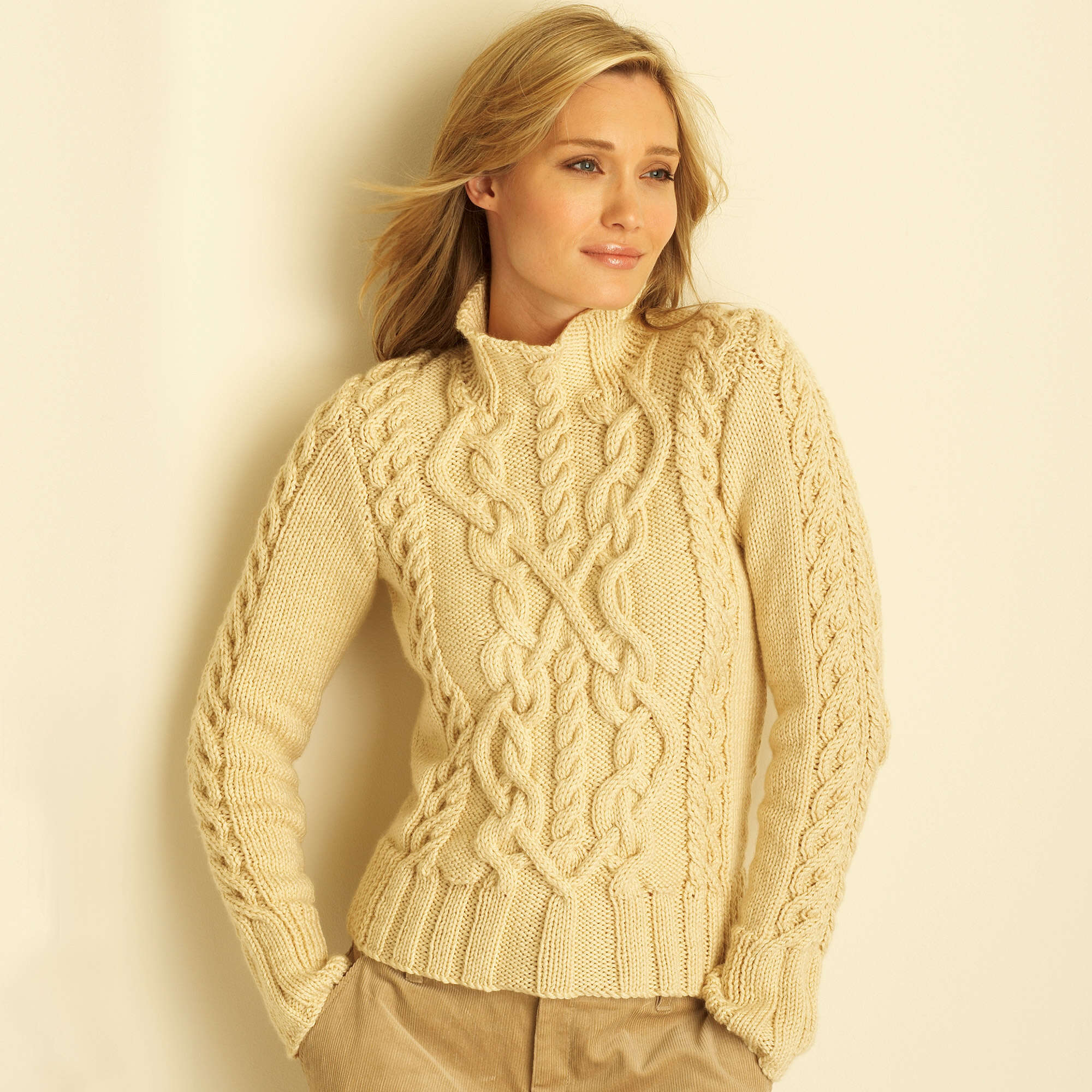 Free Bernat Cable Sweater Knitting Pattern Yarnspirations