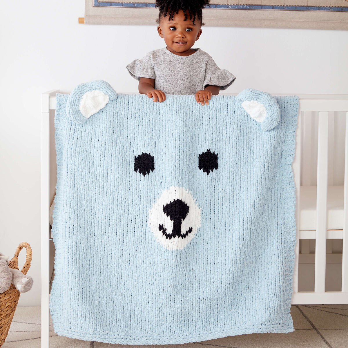 Knit Blanket made in Bernat Baby Blanket yarn