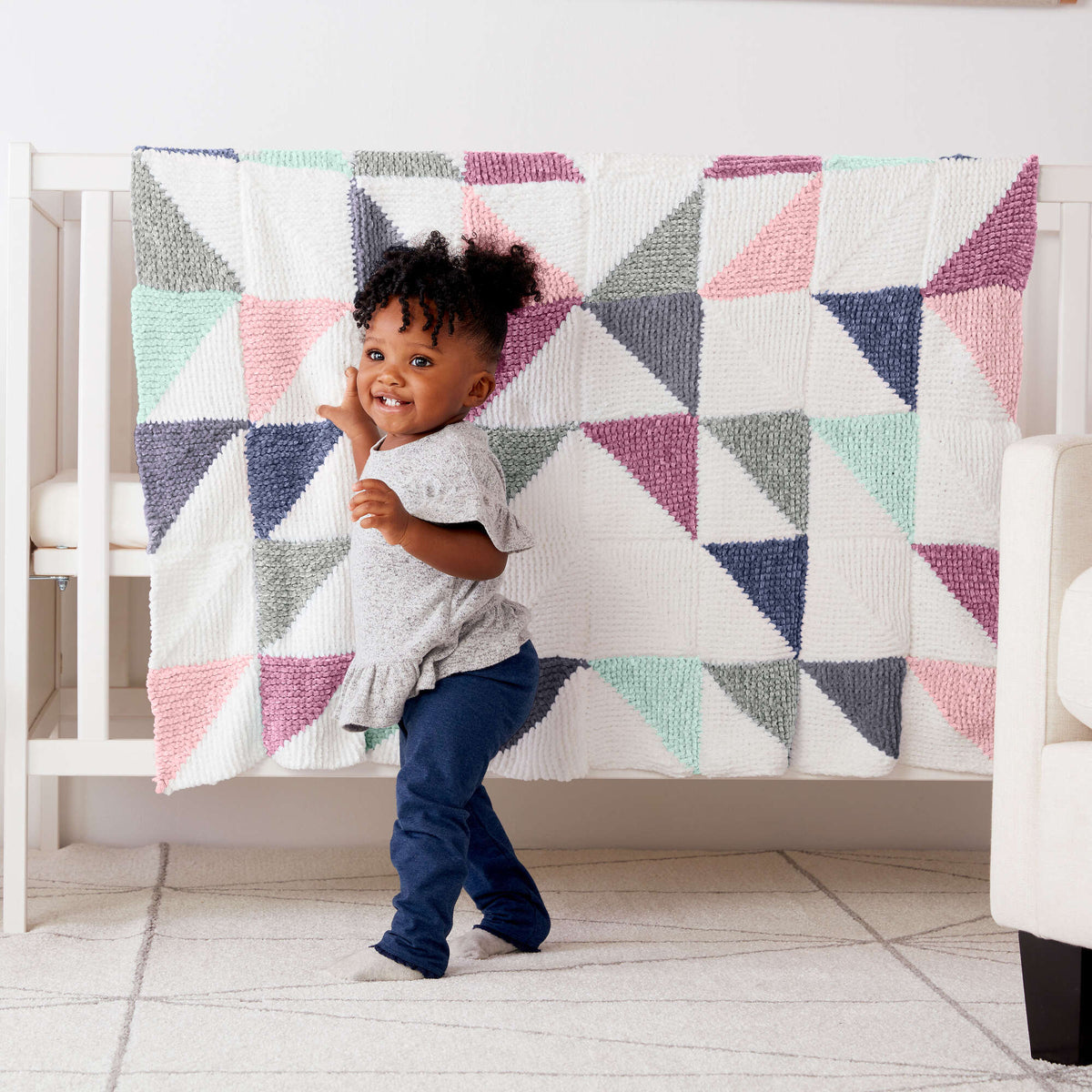 Knit Blanket made in Bernat Baby Velvet yarn