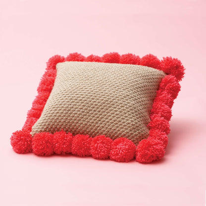 Bernat Pompom Edged Pillow Knit Knit Pillow made in Bernat Super Value yarn