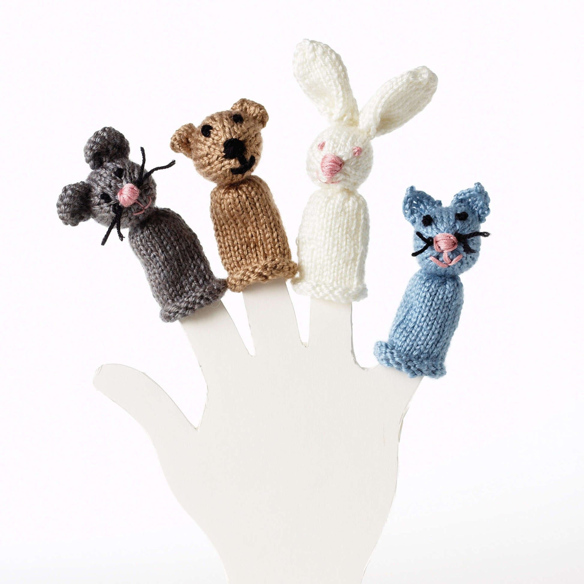 Free Bernat Bear, Bunny, Kitty And Mouse Finger Puppet Knit Pattern