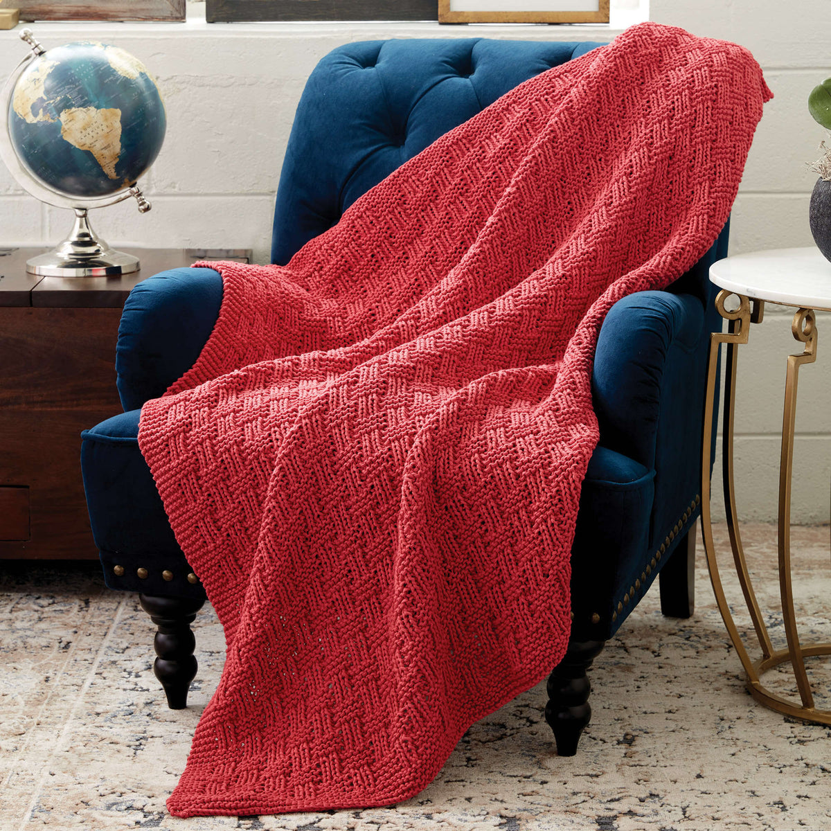 Knit Blanket made in Bernat Maker Home Dec yarn