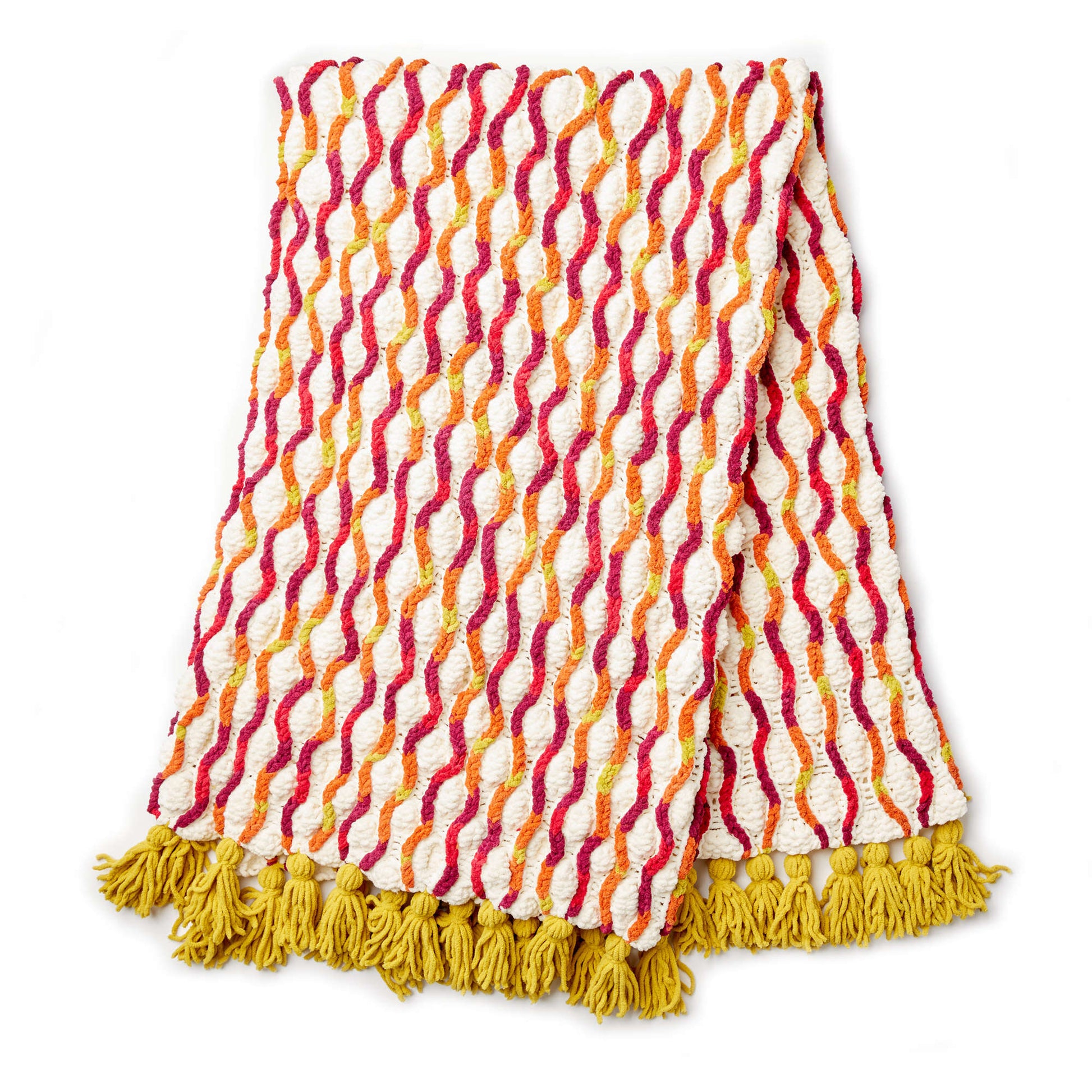 Free Bernat Trellis & Tassels Knit Afghan Pattern