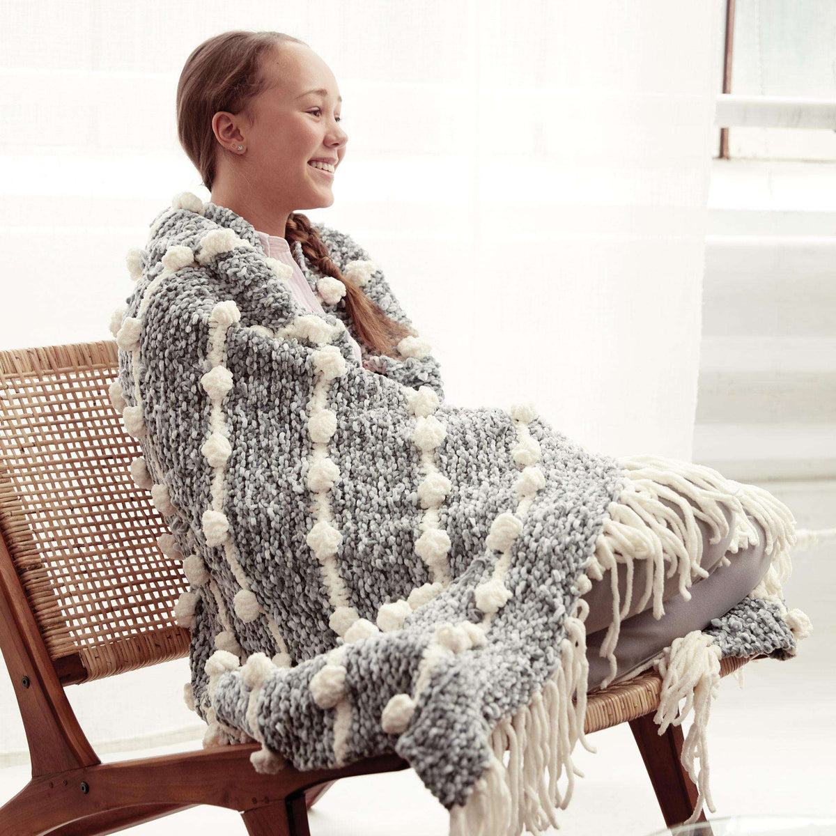 Knit Blanket made in Bernat Velvet yarn