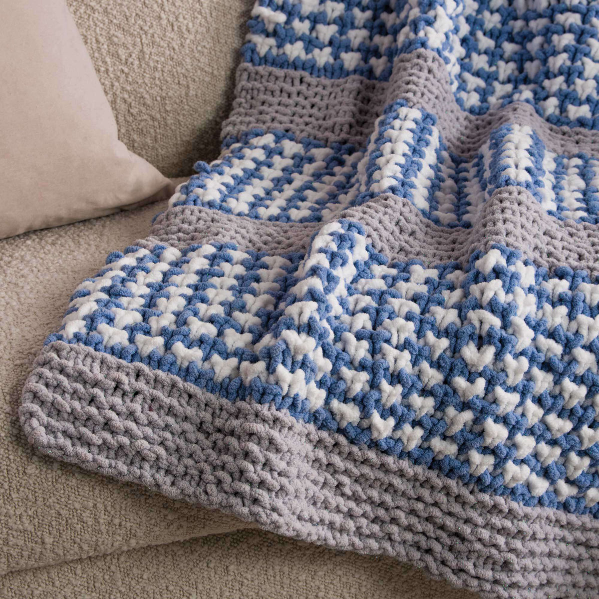 Knit Blanket made in Bernat Blanket Sparkle yarn