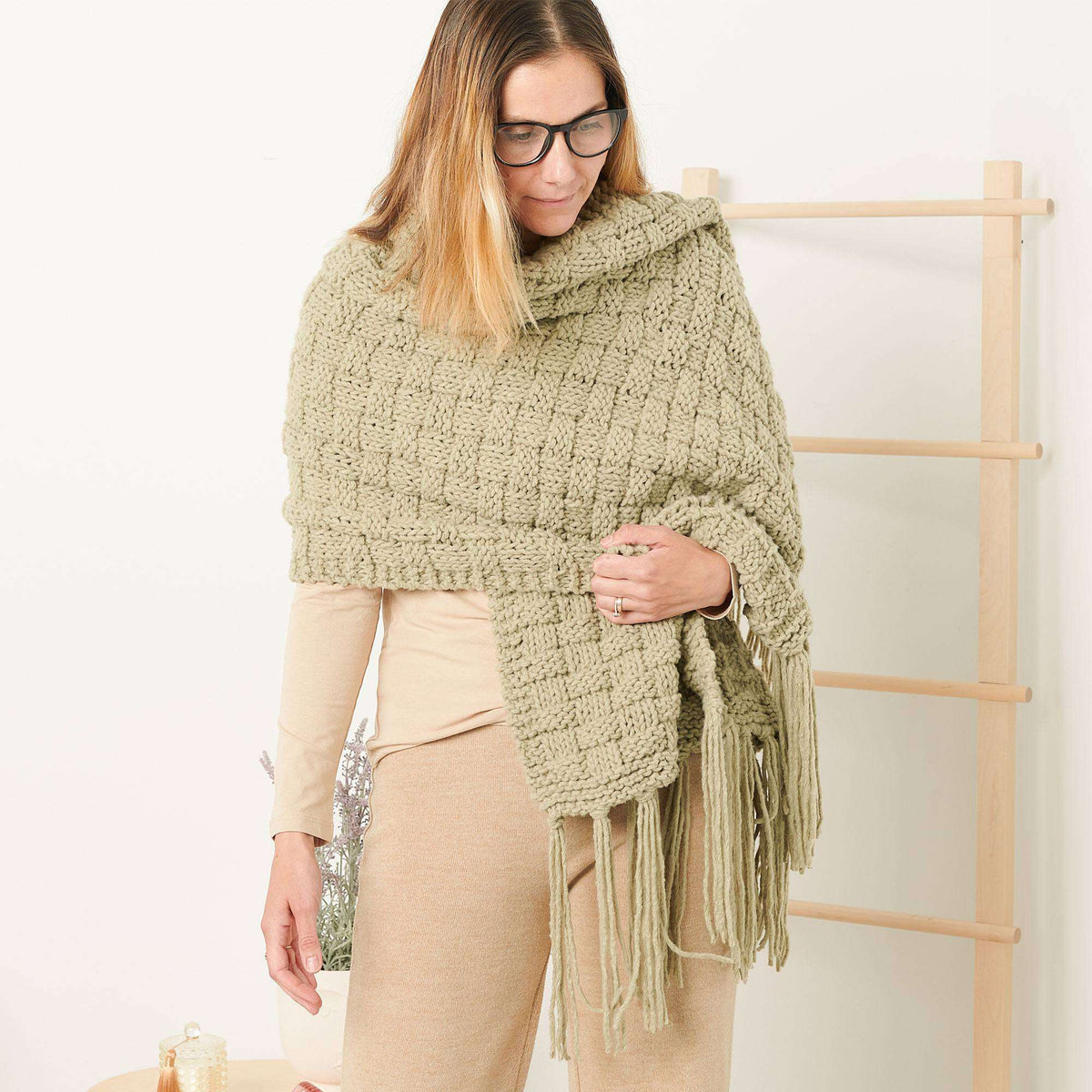 Knit Shawl made in Bernat Forever Fleece yarn