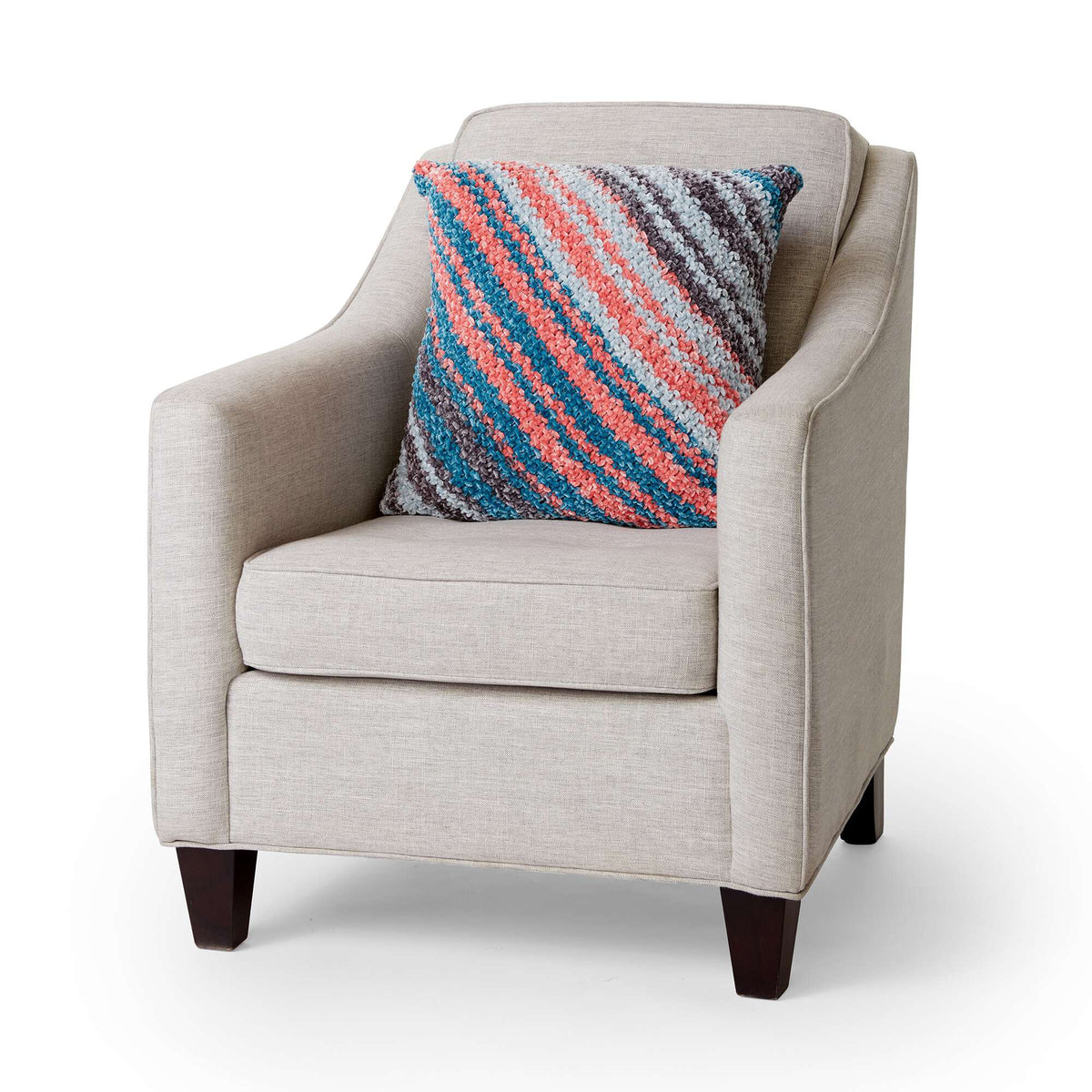 Knit Pillow made in Bernat Velvet Stripes yarn