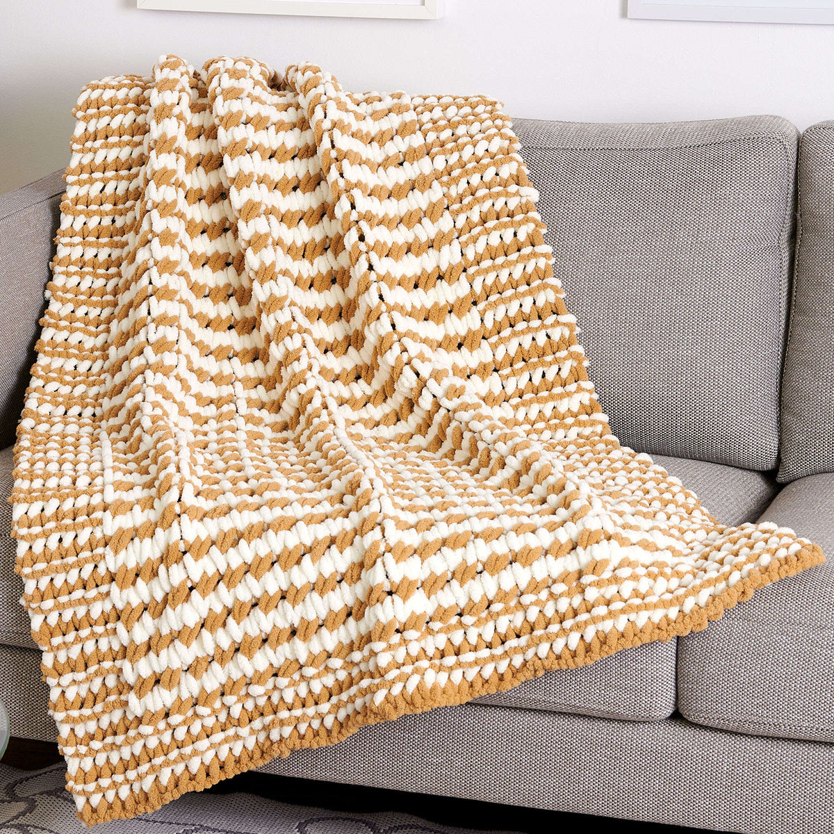 Craft Blanket made in Bernat Blanket EZ Stripes yarn