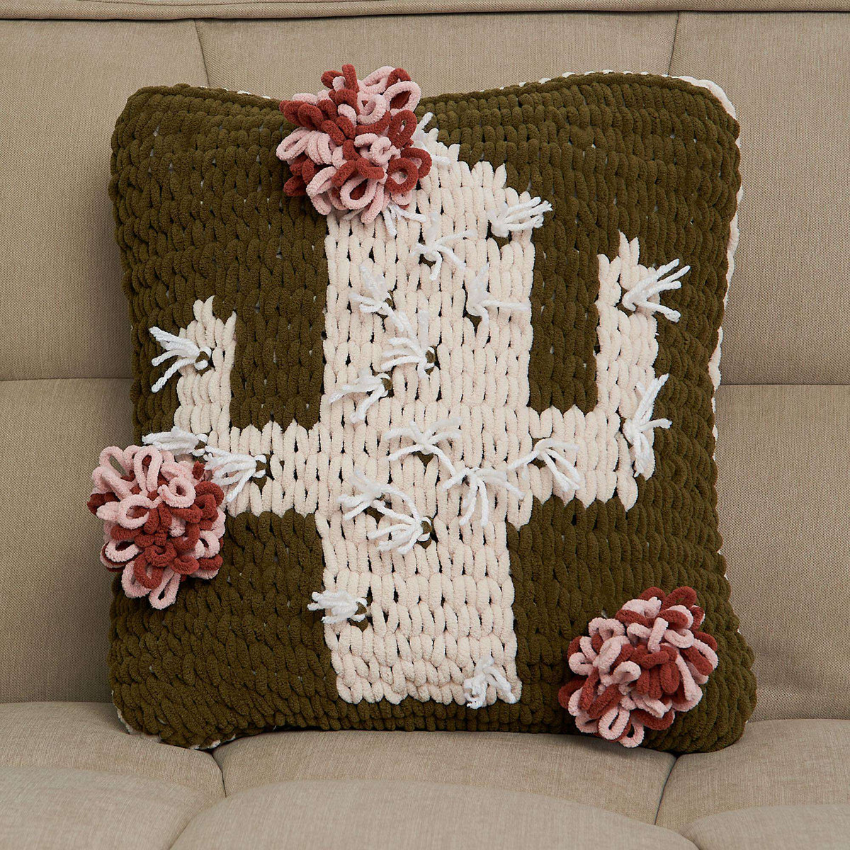 Craft Pillow made in Bernat Alize Blanket EZ Graph-it yarn
