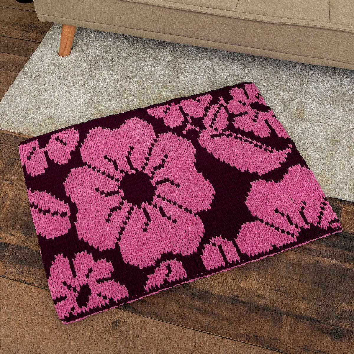 Craft Rug made in Bernat Alize Blanket EZ Graph-it yarn