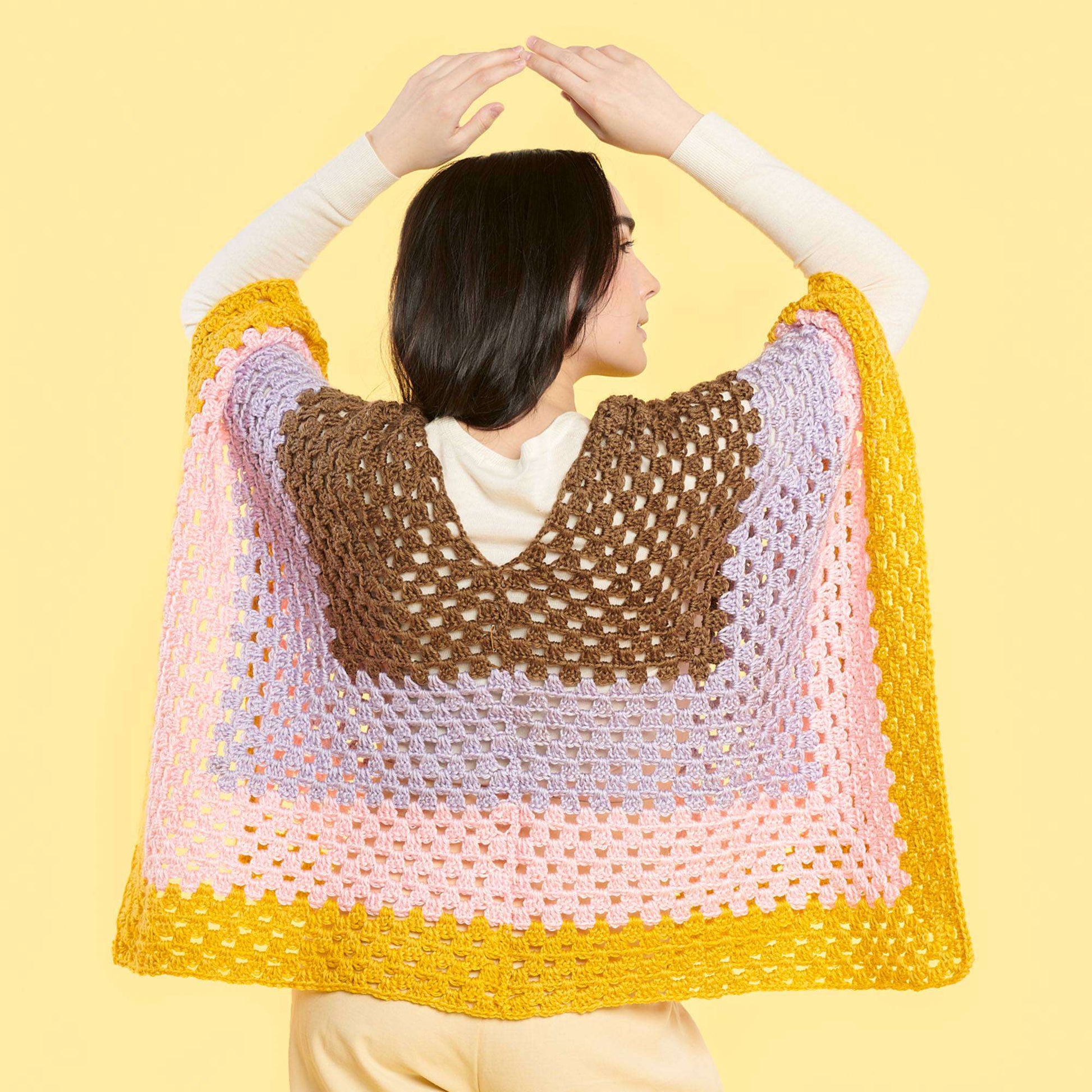 Free Caron Mitered Granny Color Block Crochet Poncho Pattern