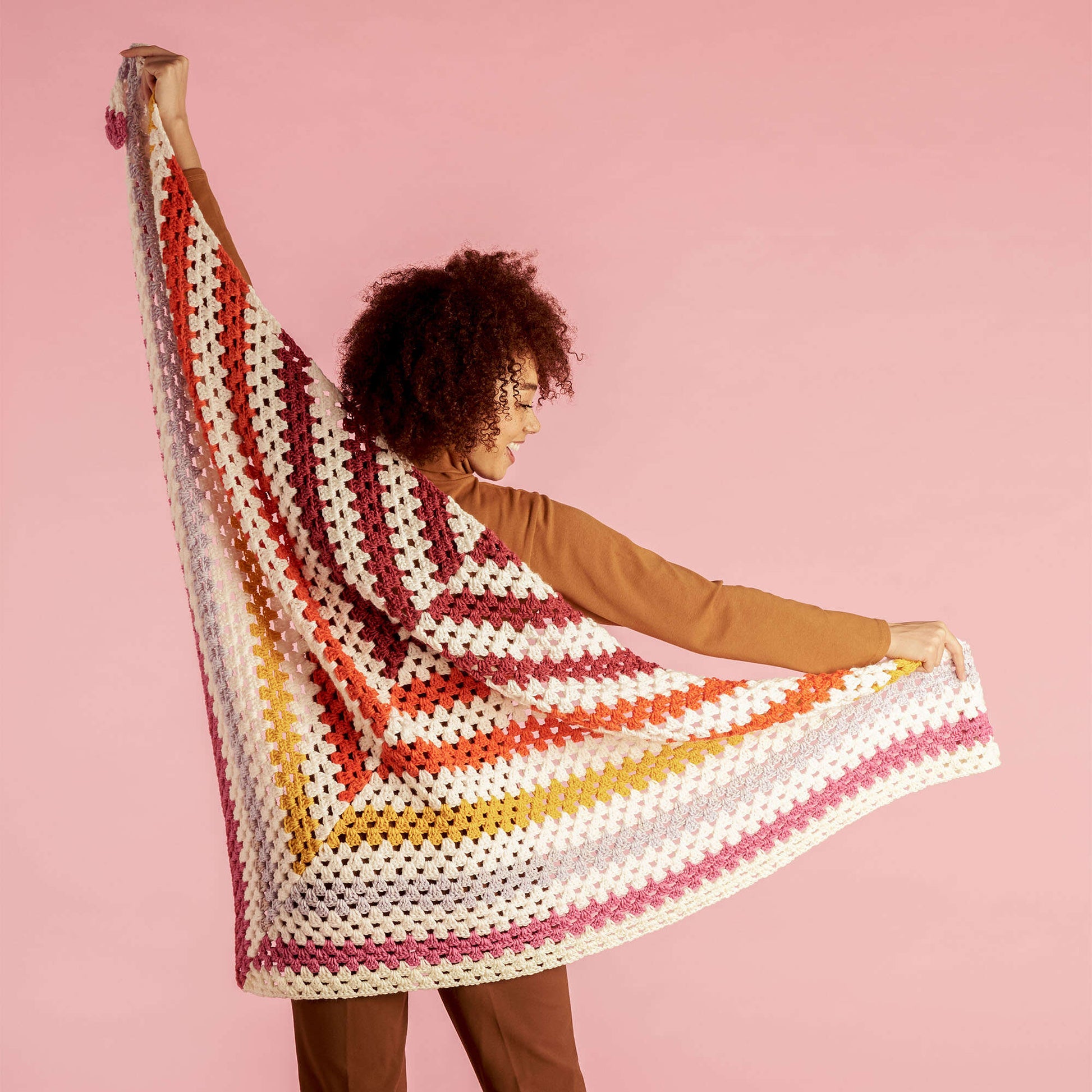 Free Caron Staggered Stripes Crochet Shawl Pattern