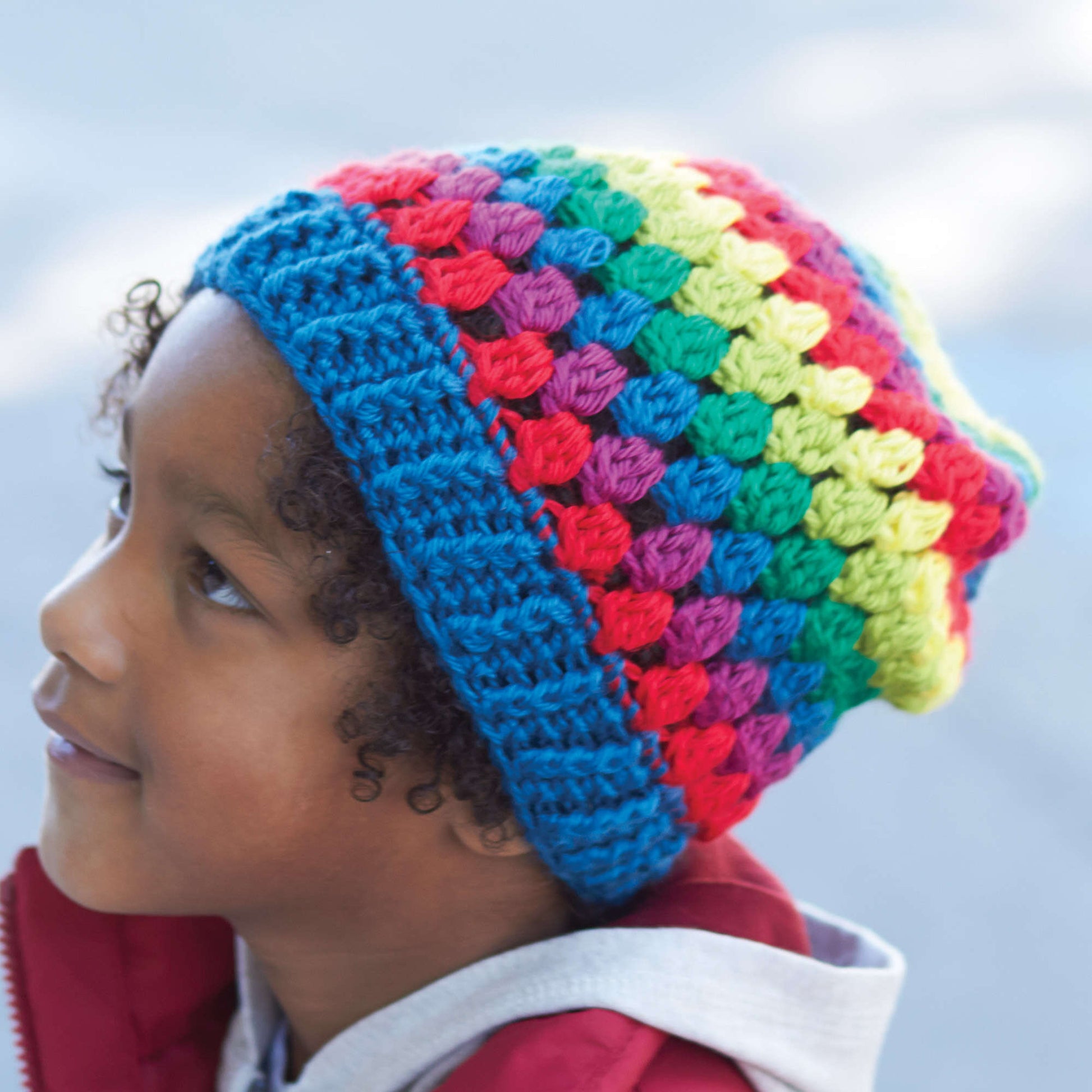 Free Caron Rainbow Granny Stripes Hat Crochet Pattern
