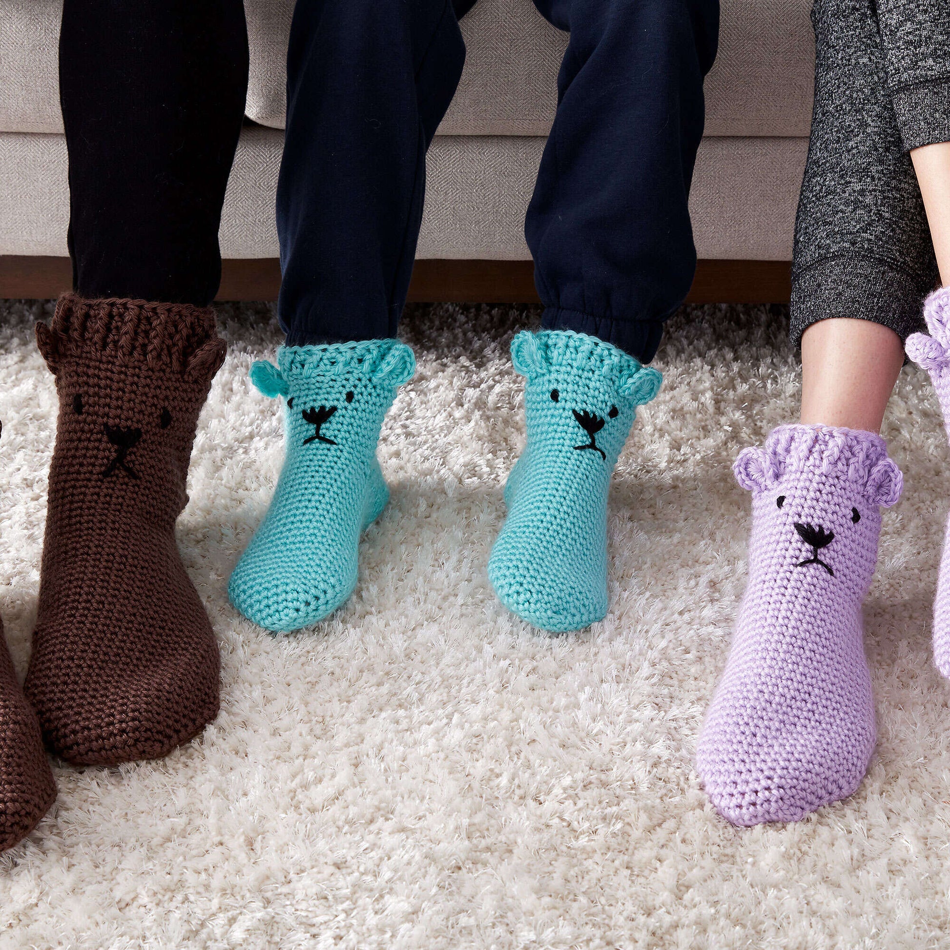Free Caron Crochet Bear Feet Slipper Socks Pattern