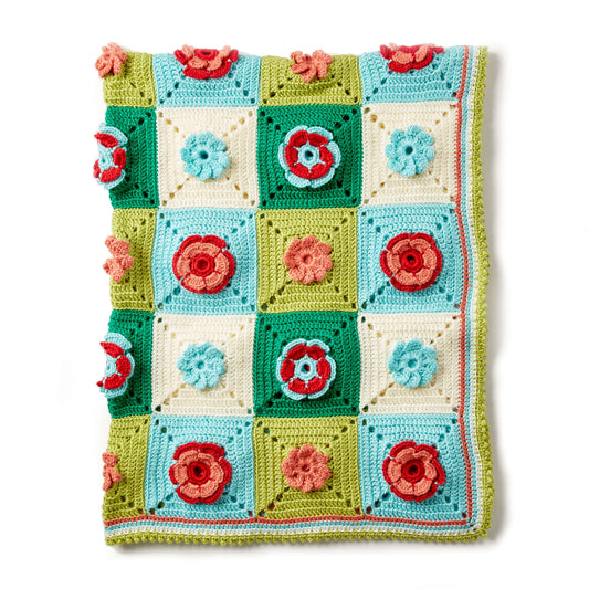 Caron Floral Granny Crochet Afghan Pattern Tutorial Image