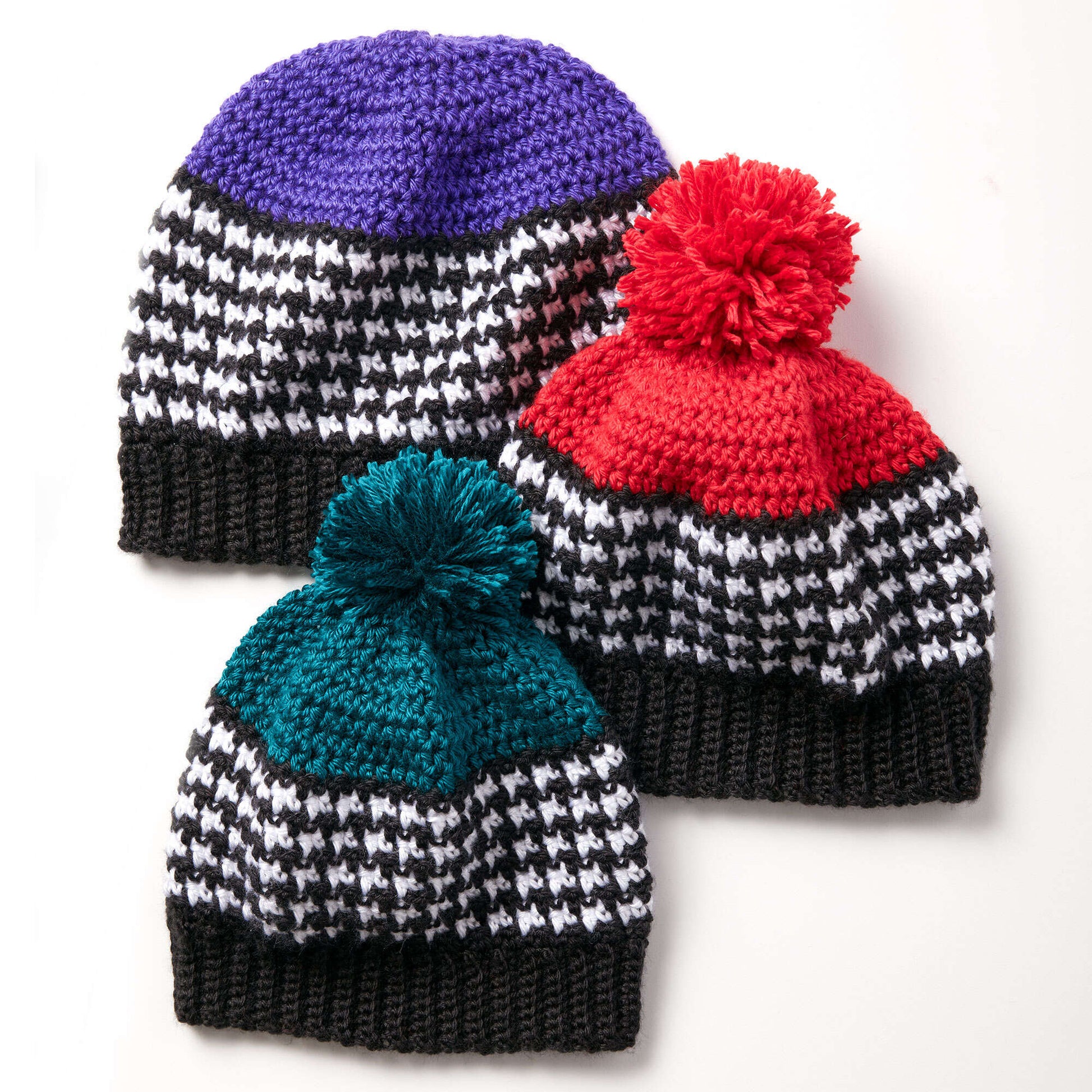 Free Caron Crochet Houndstooth Bright Hat Pattern