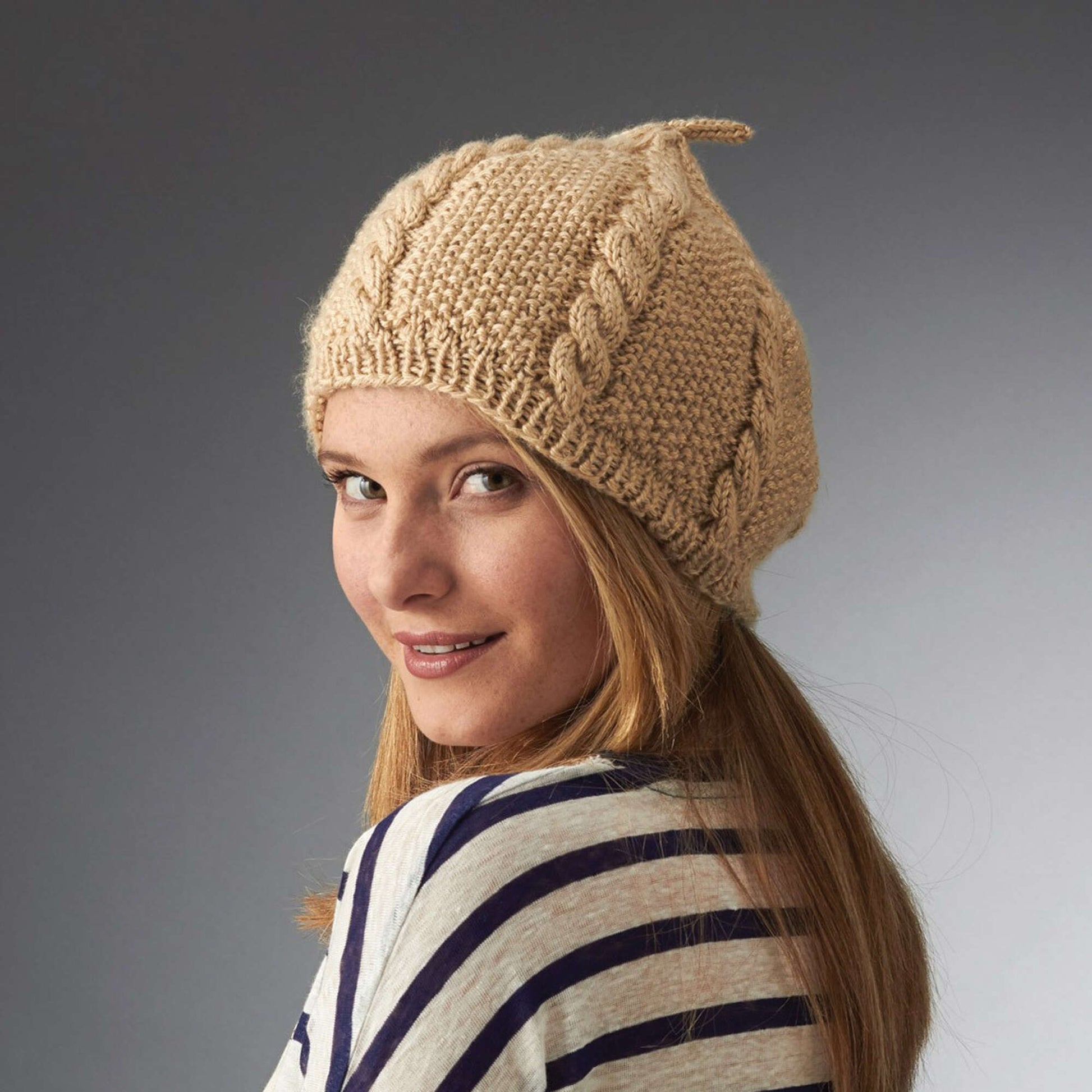 Free Caron Cabled Beret Knit Pattern