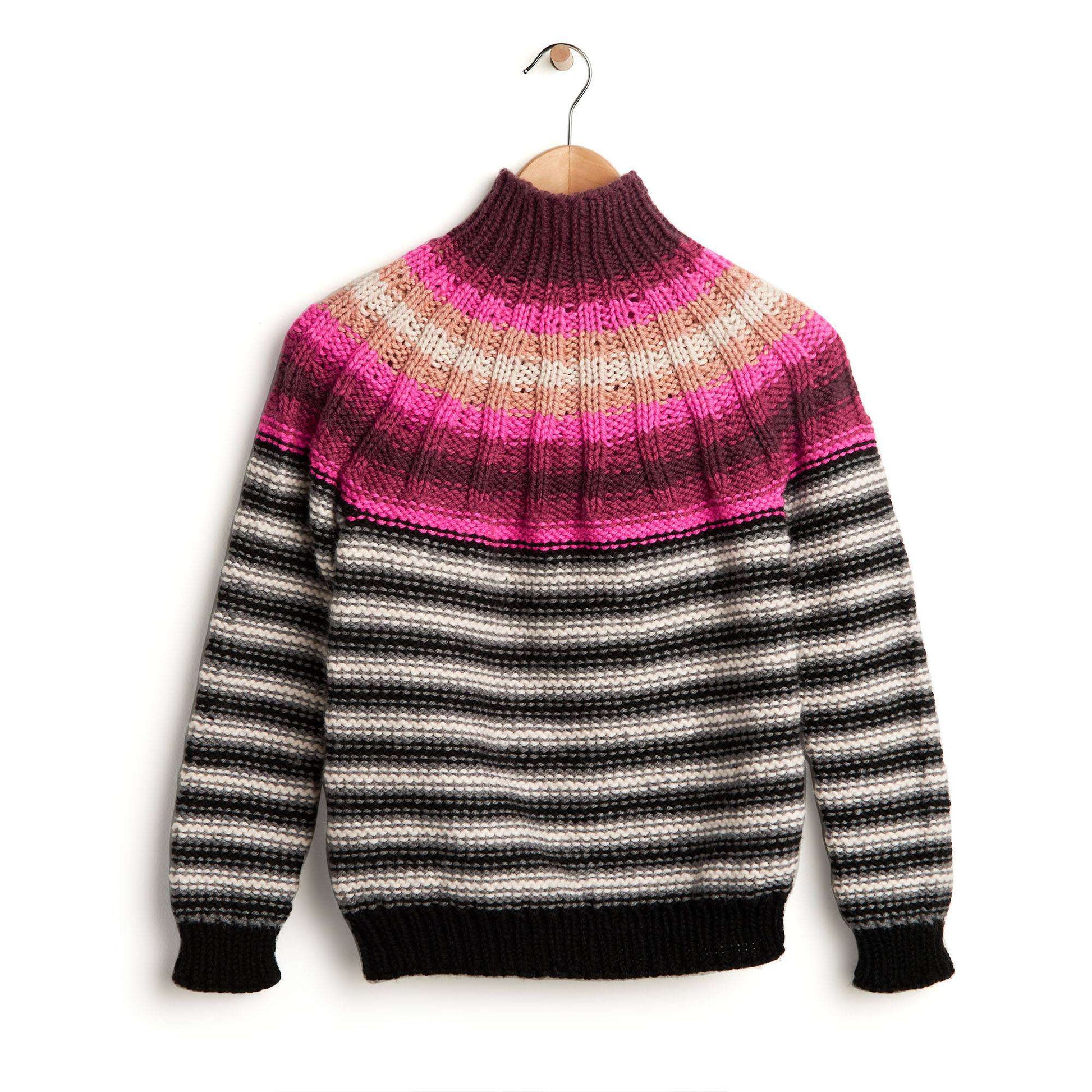 Free Caron Ribs & Stripes Knit Yoke Sweater Pattern