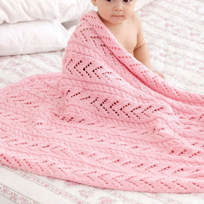 Caron Little Girl Pink Knit Baby Blanket Single Size