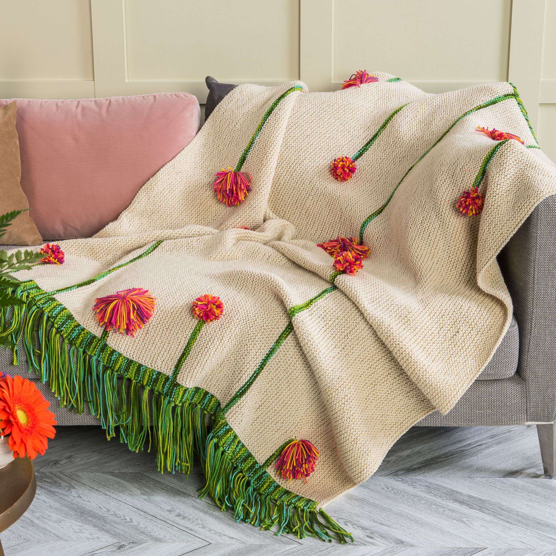 Free Caron Knit Pompom Poppies Blanket Pattern