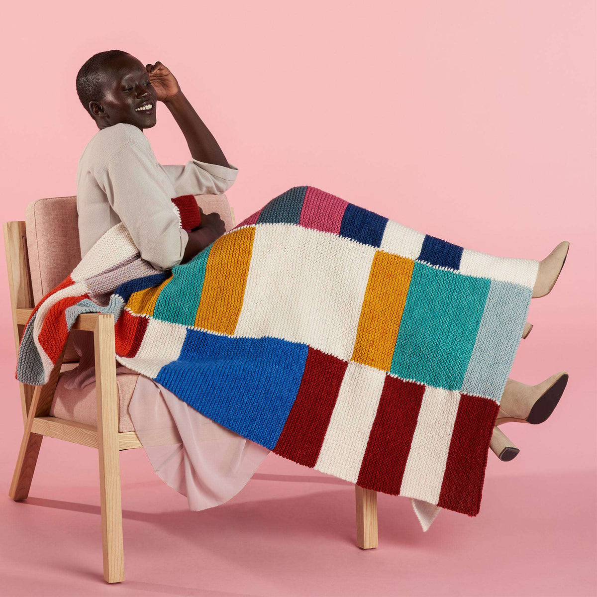 Knit Blanket made in Caron Big Donut O'Go yarn