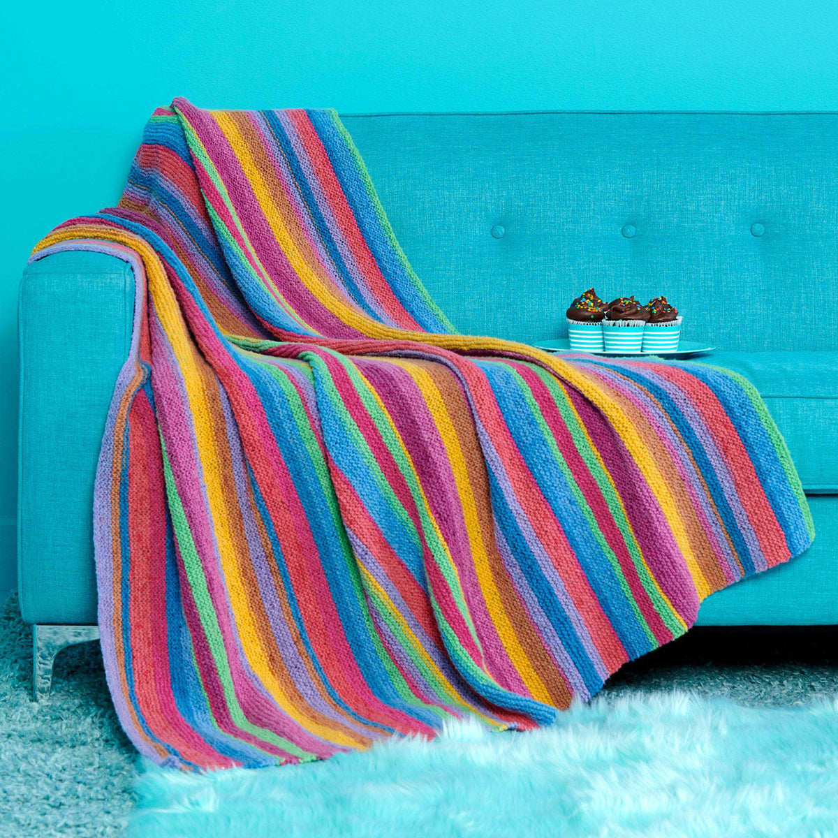 Knit Blanket made in Caron Cloud Cakes yarn