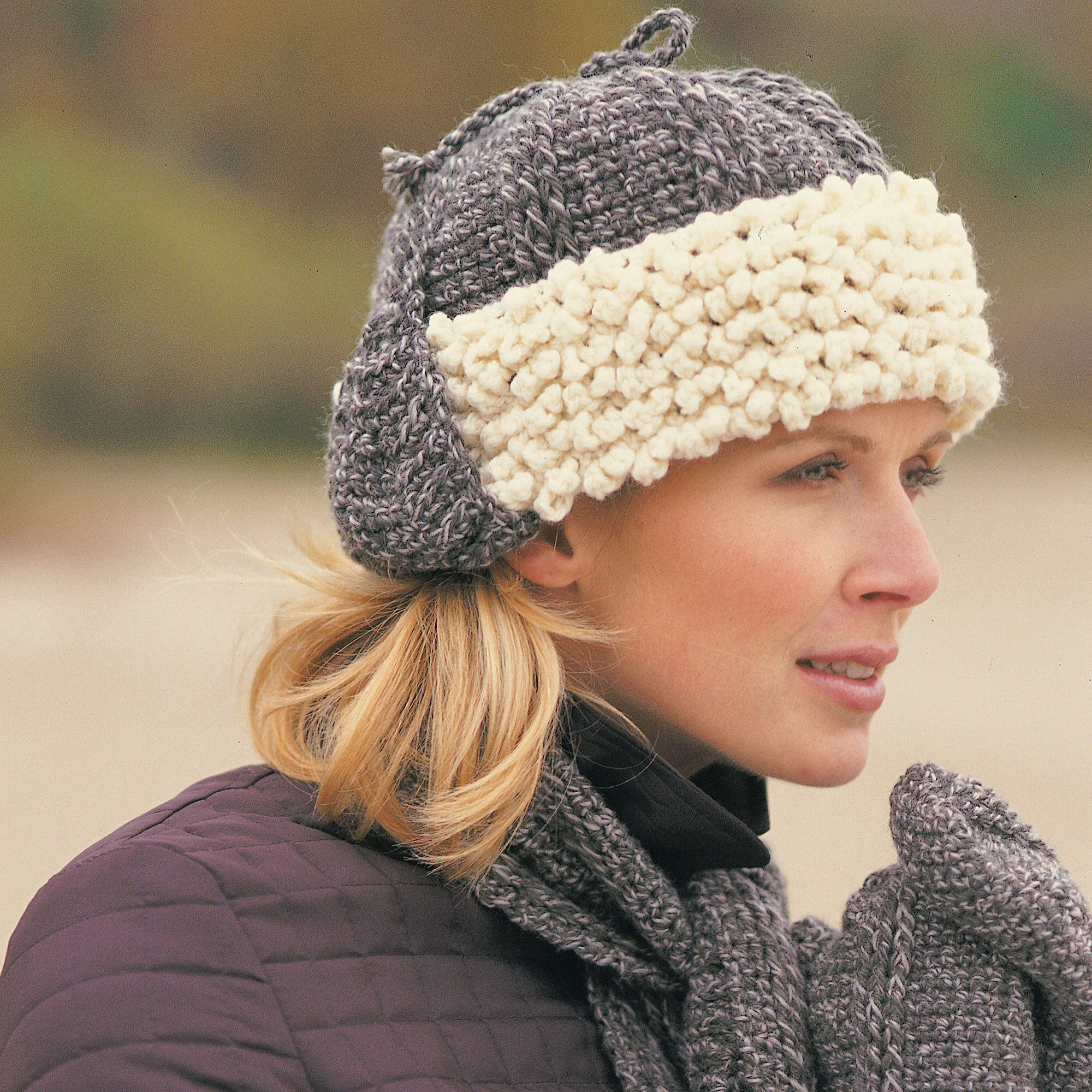 Wool Crochet Trapper Hat Scarf Combo‎ Loom Knit Faux Fur Trapper Hat and Cowl PDF PATTERN. | This  main image 3