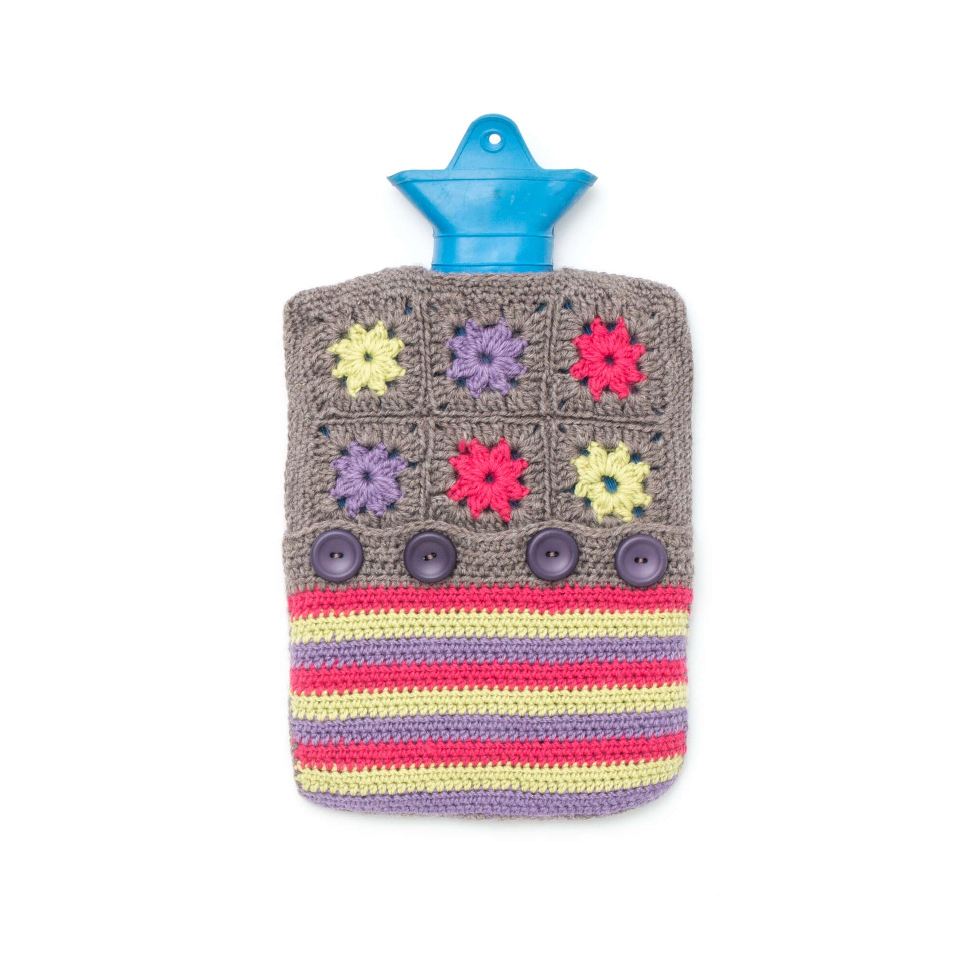 Free Patons Color Wheel Hot Water Bottle Cozy Crochet Pattern