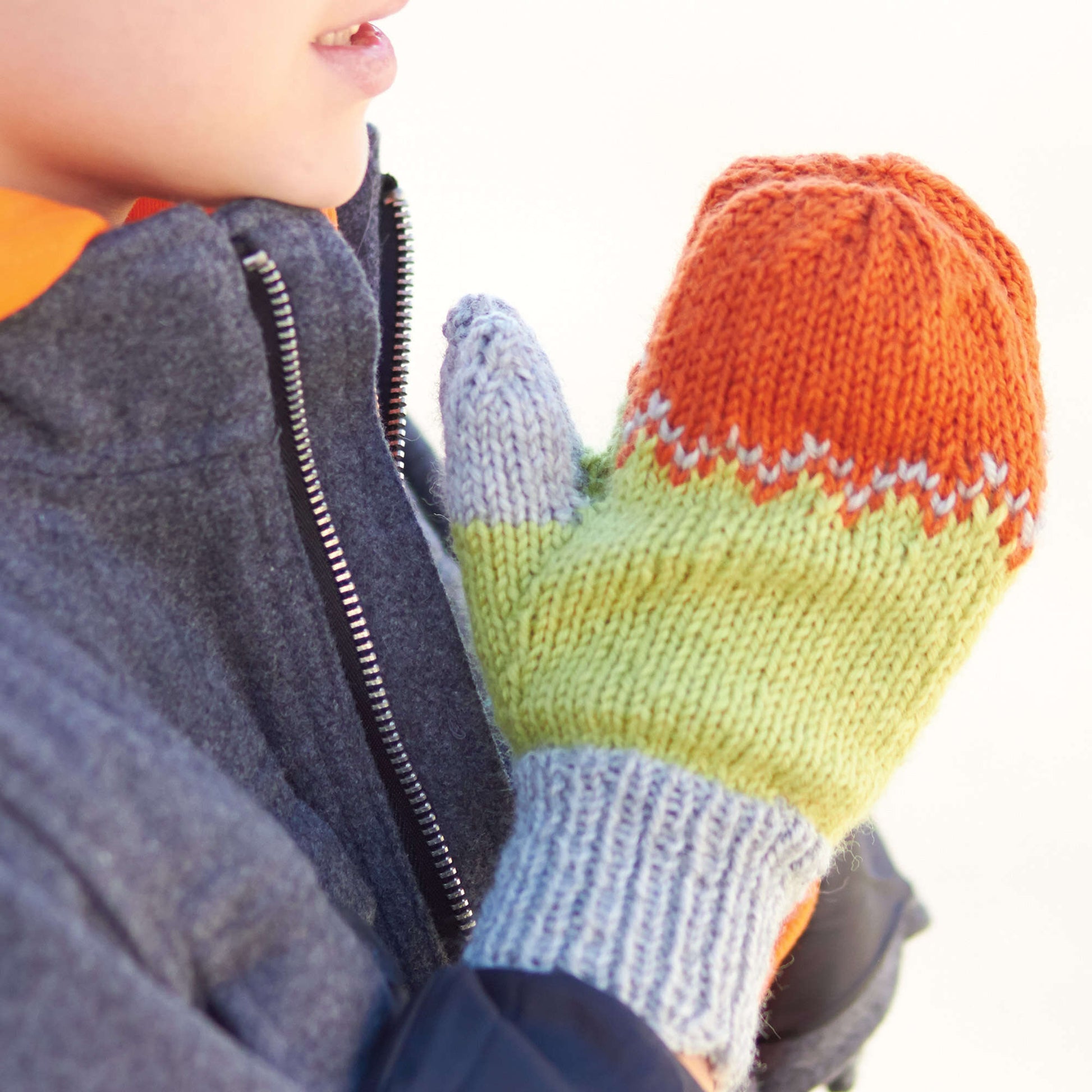 Free Patons Kids Tri-Color Mittens Knit Pattern