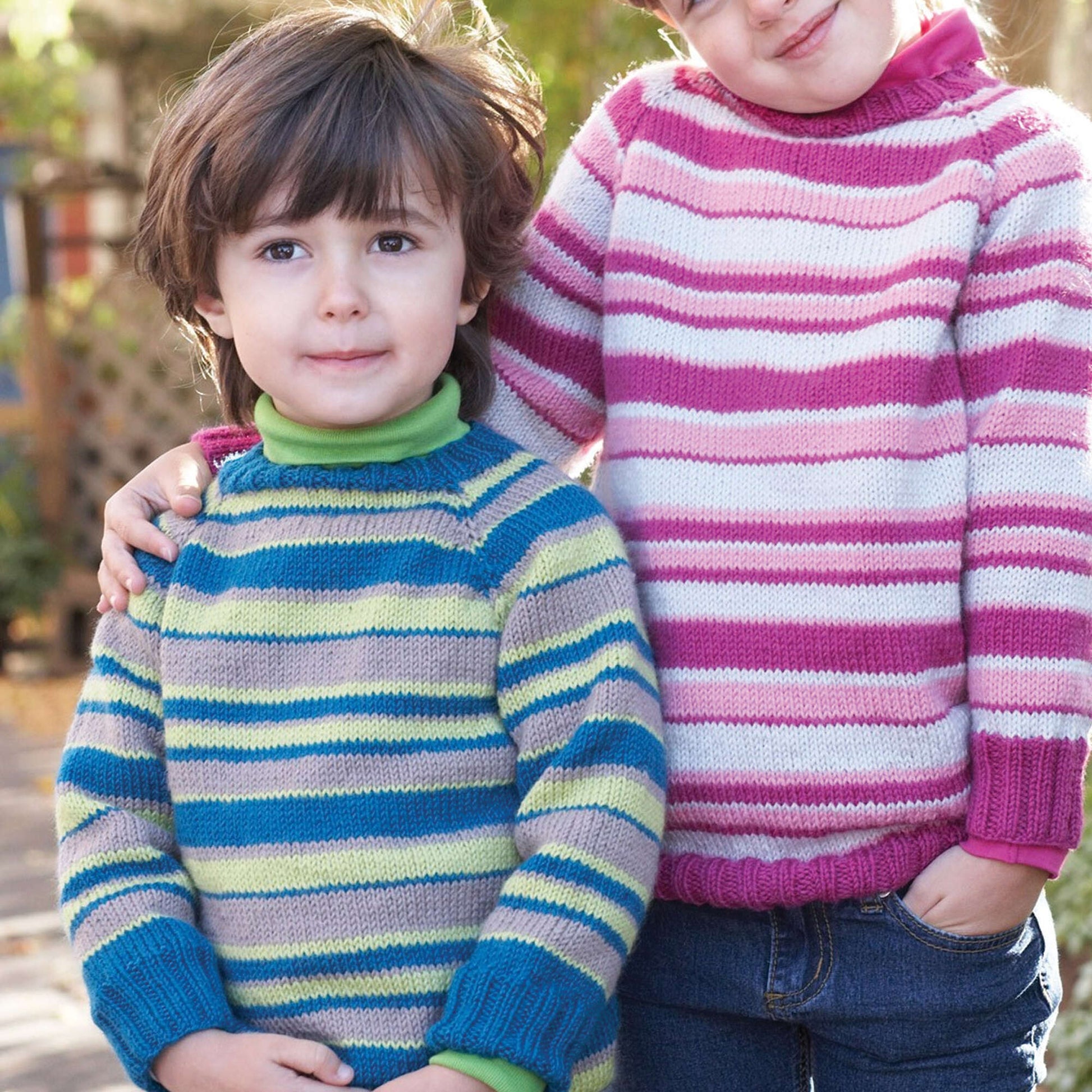 Free Patons Kids Top-Down Striped Sweater Knit Pattern