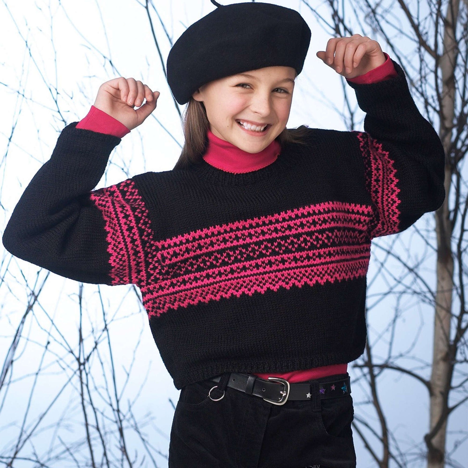 Free Patons Cropped Sweater With Norwegian Knit Pattern