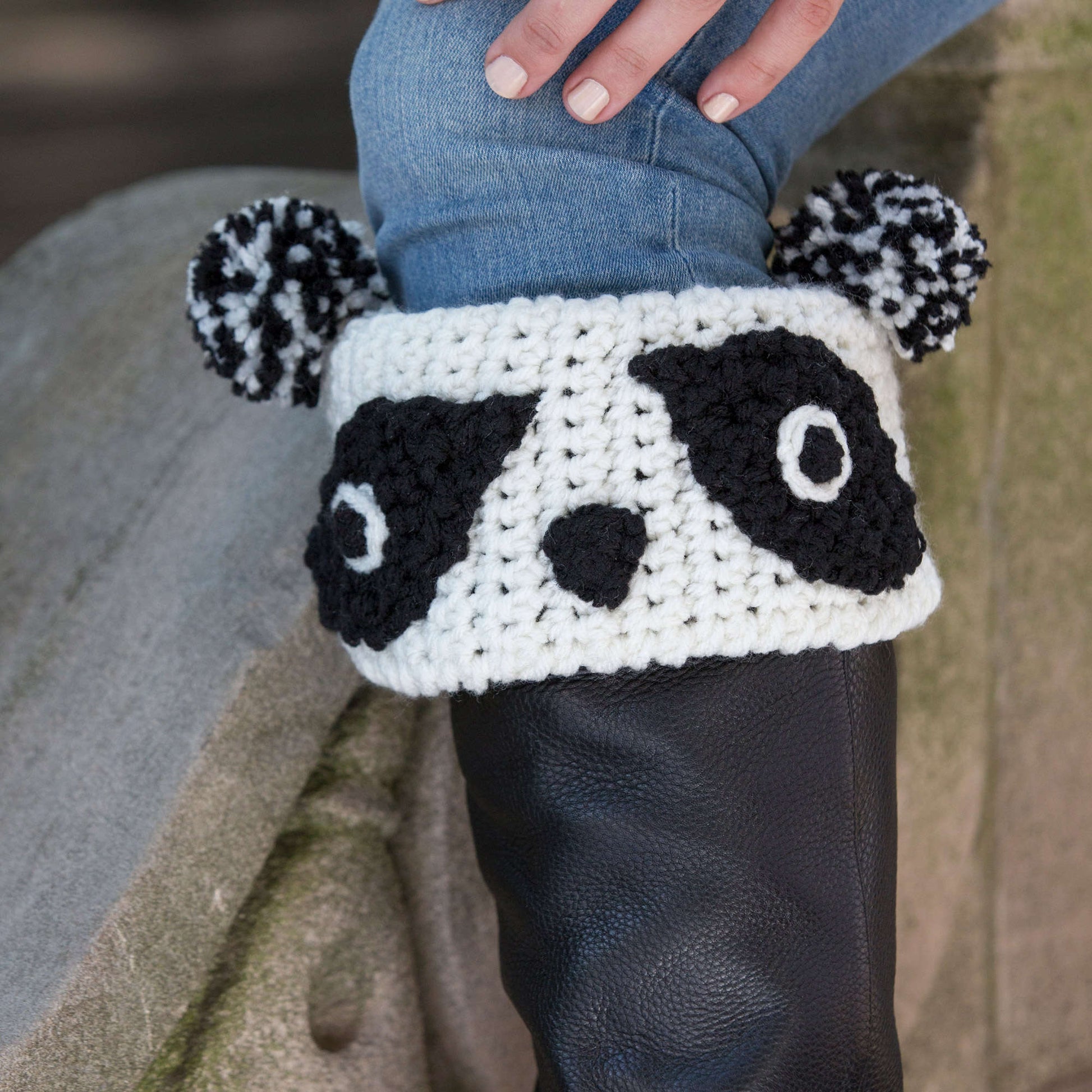 Free Red Heart Panda Boot Cuffs Crochet Pattern